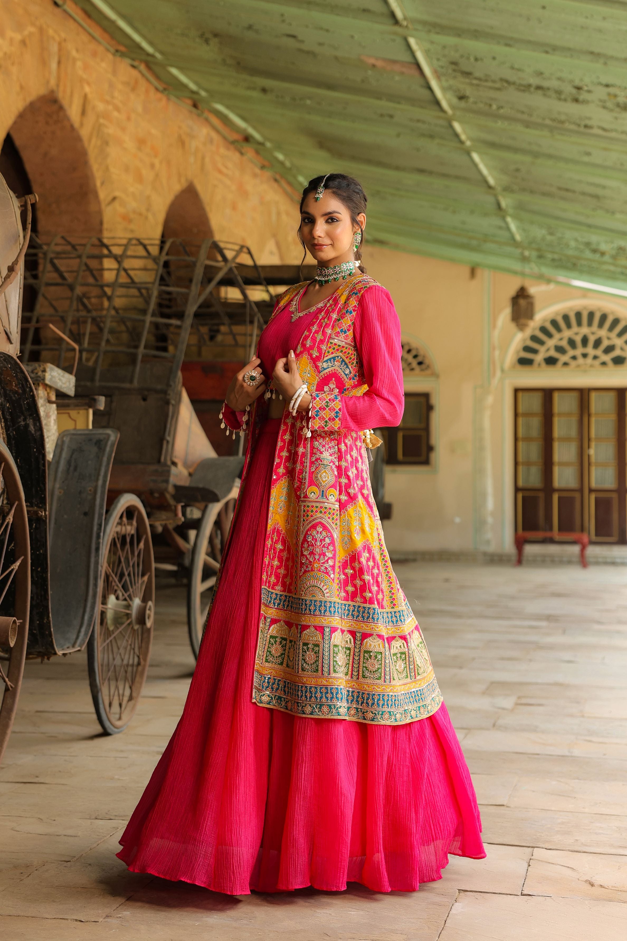 Rani Pink Embroidered Premium Silk Lehenga Set