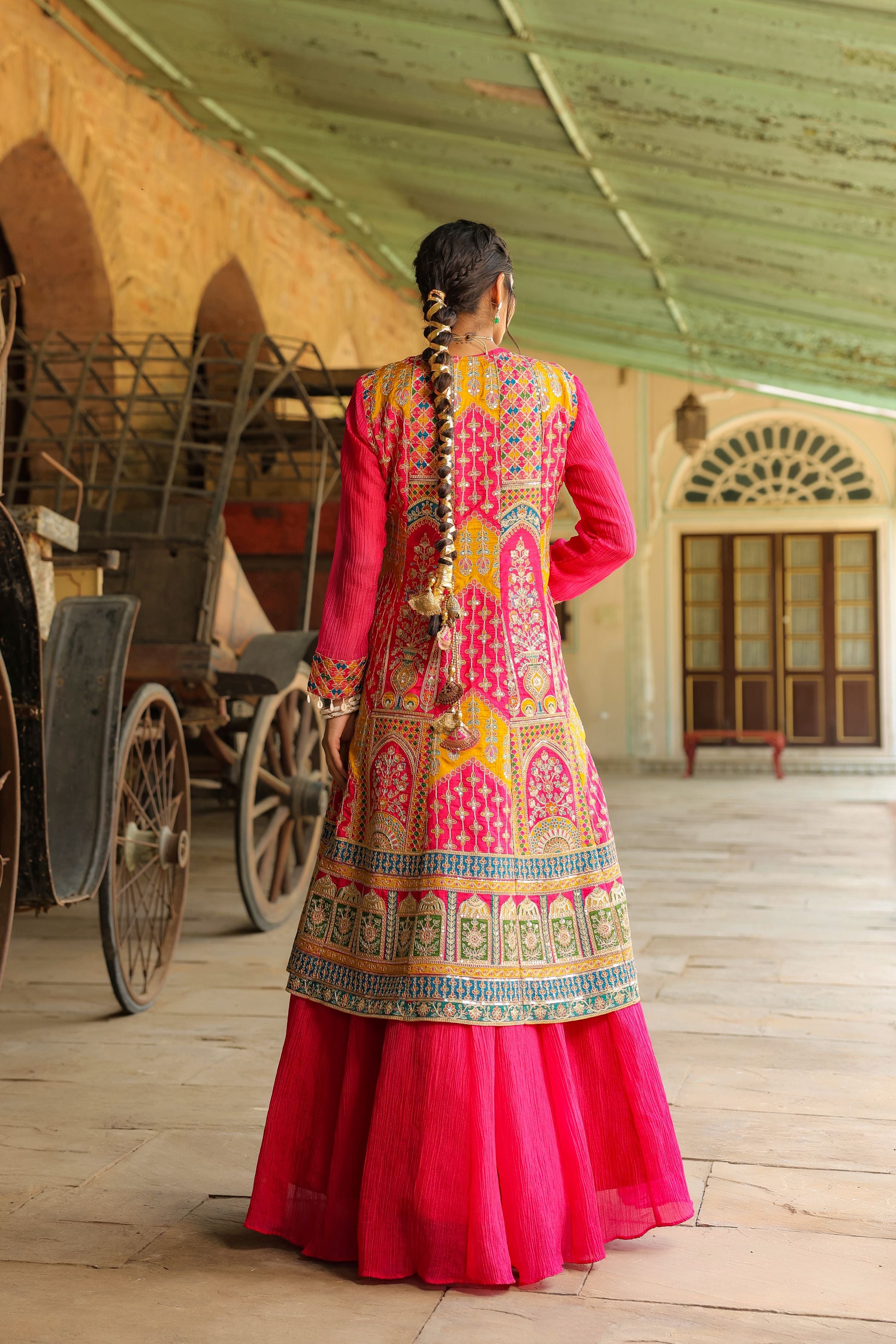 Rani Pink Embroidered Premium Silk Lehenga Set