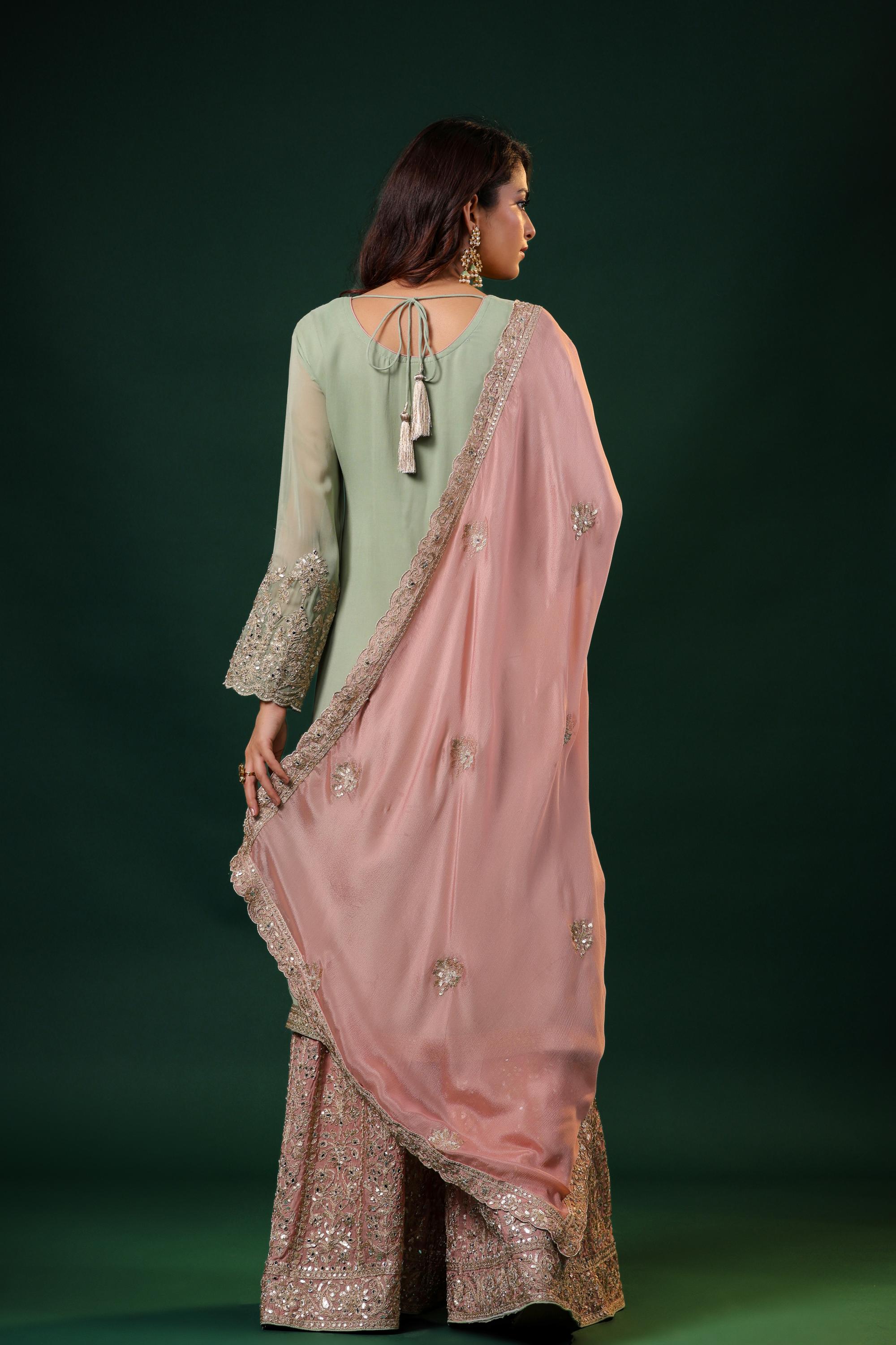 Pastel Green Embellished Premium Georgette Silk Palazzo Set