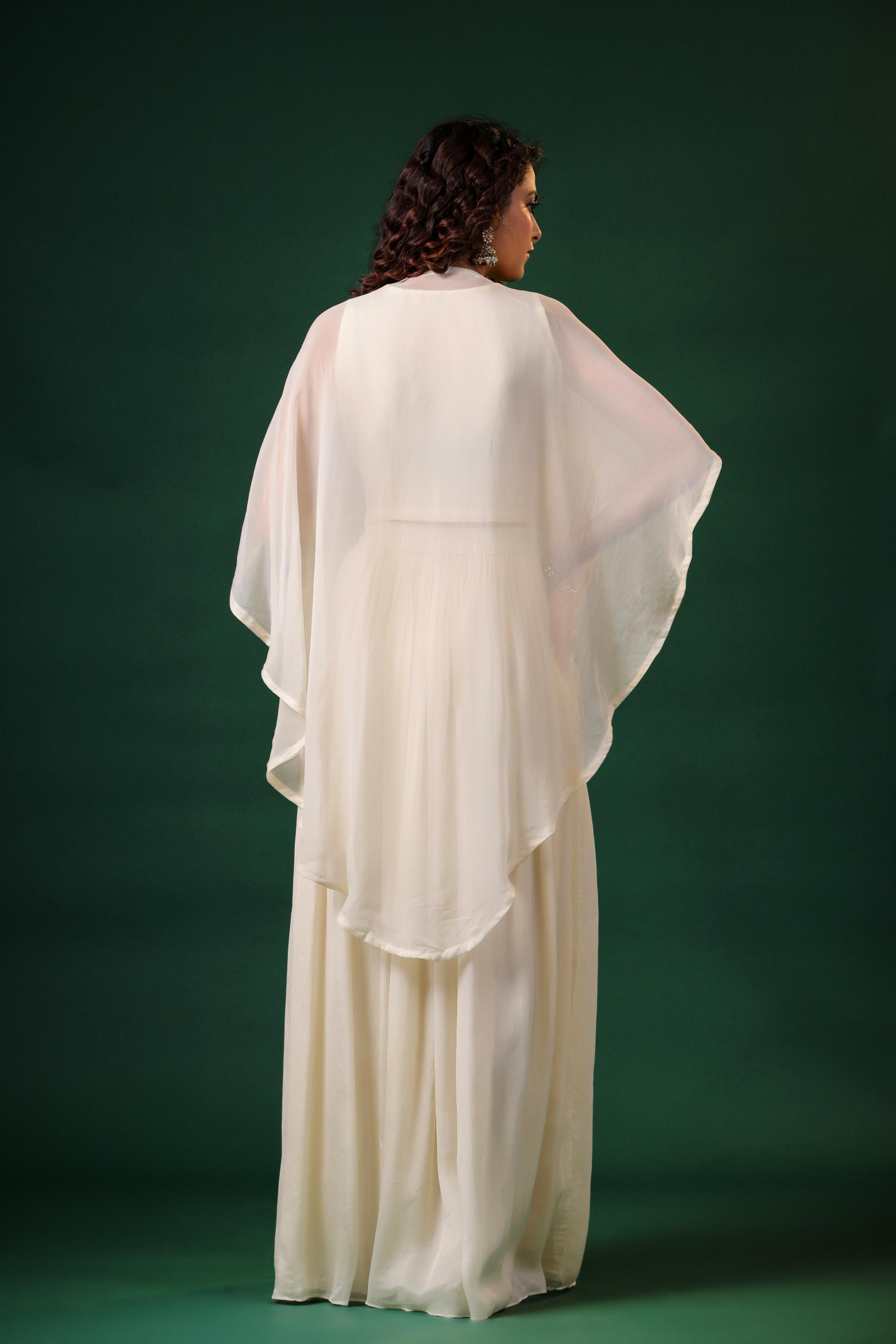 Ivory Embellished Premium Organza Silk Tunic & Skirt Set