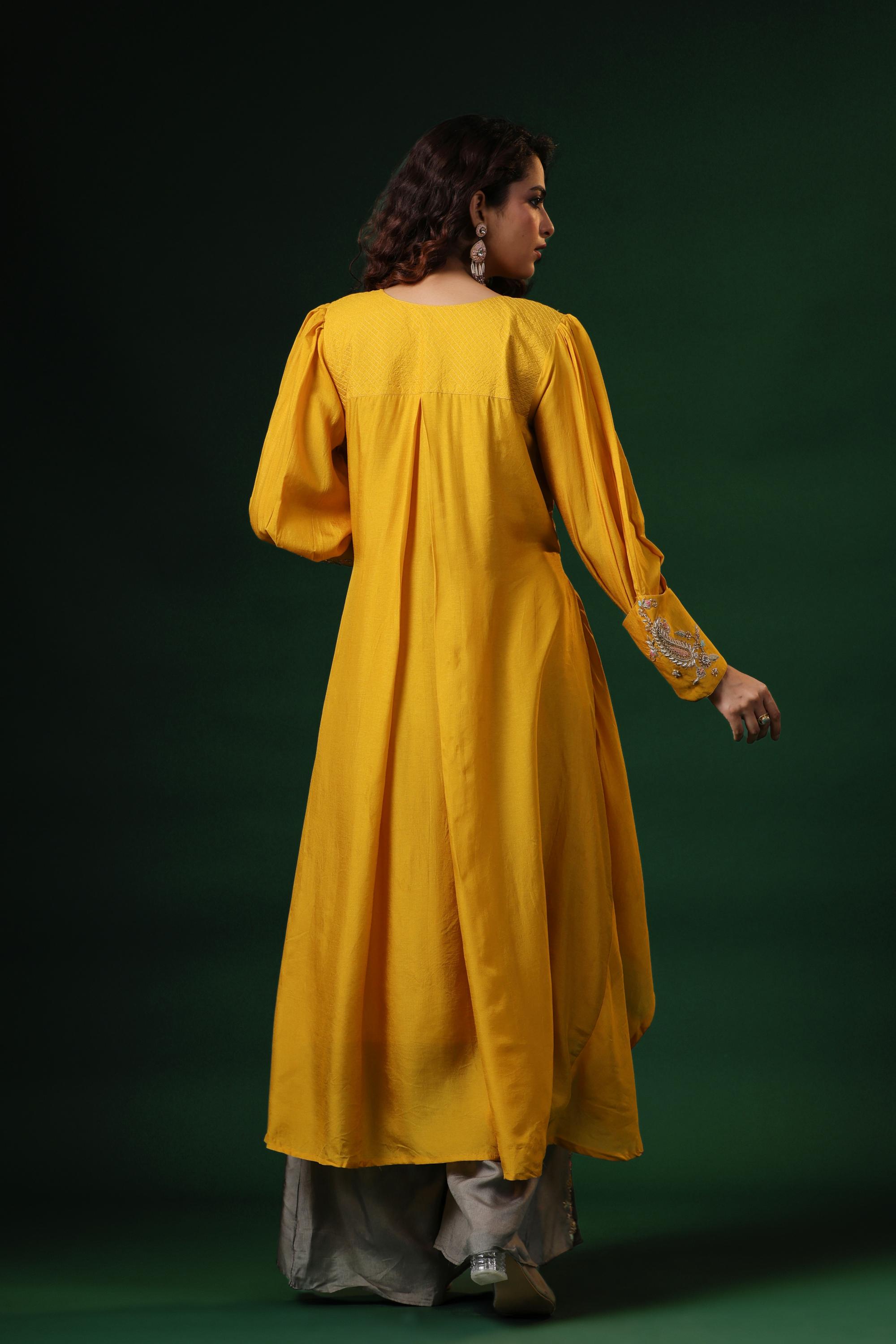 Golden Yellow Embellished Premium Silk Palazzo Set