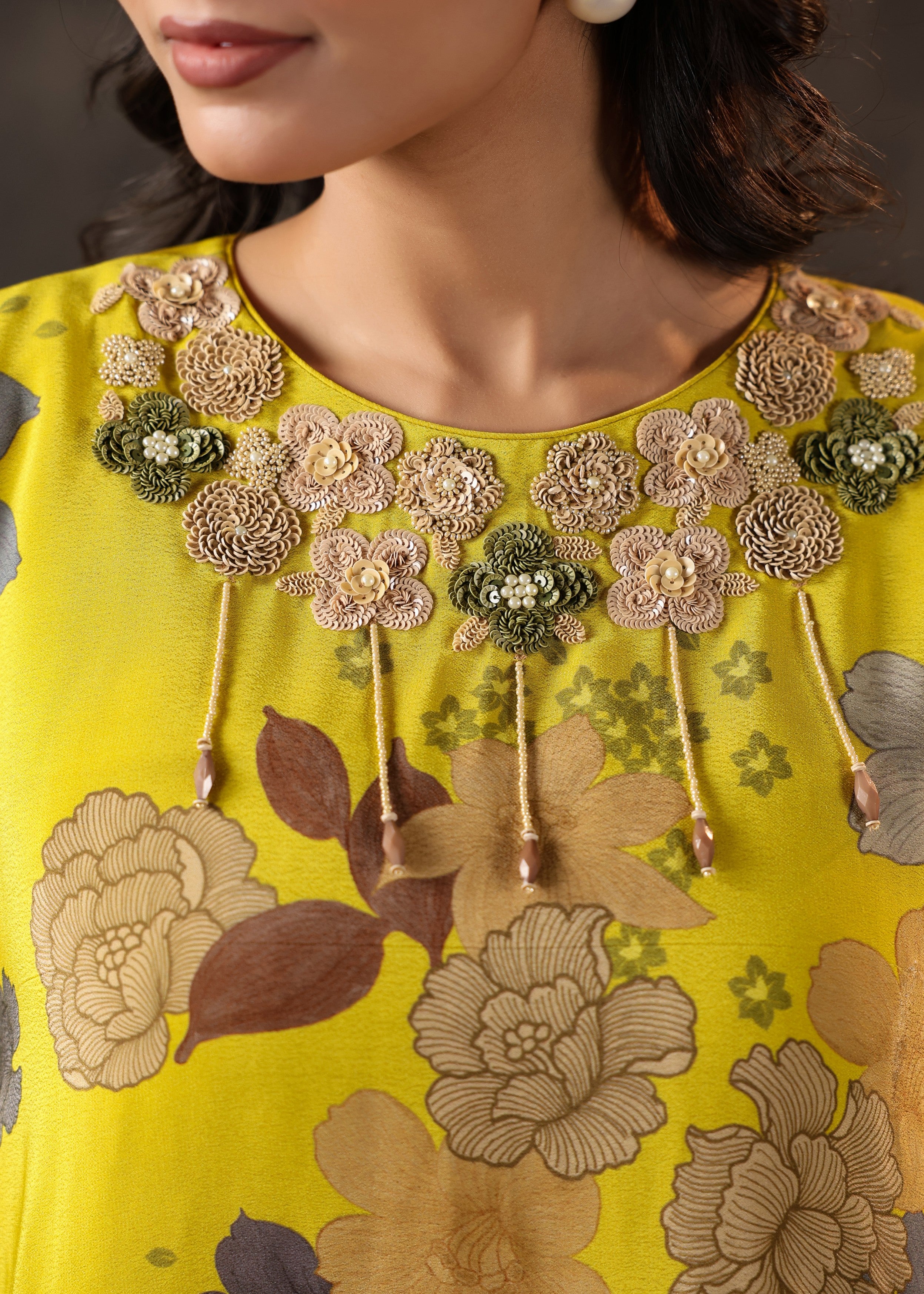 Yellow Bloom Printed Crepe Silk Palazzo Set