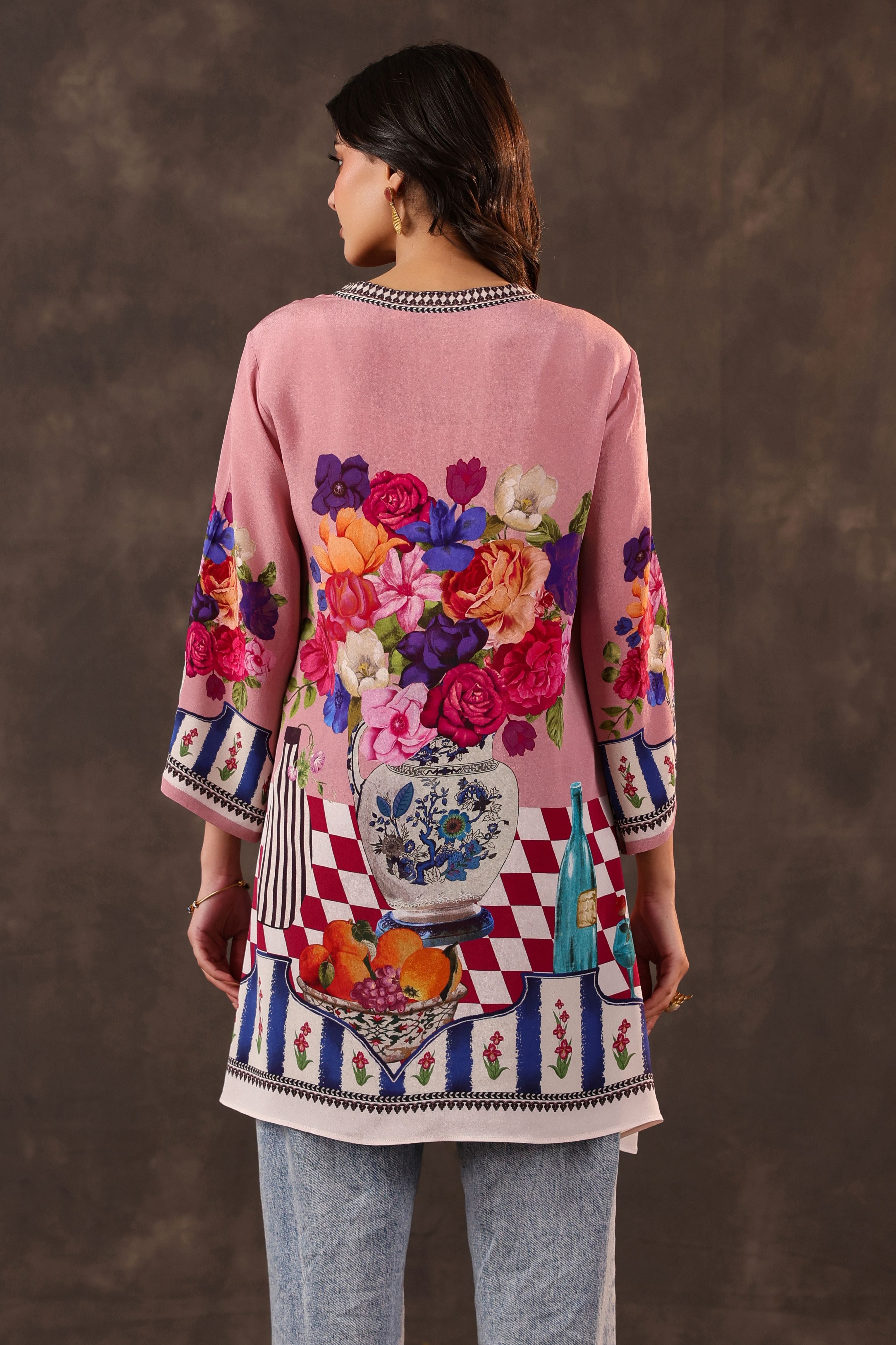Rosy Still-Life Printed Crepe Silk Top