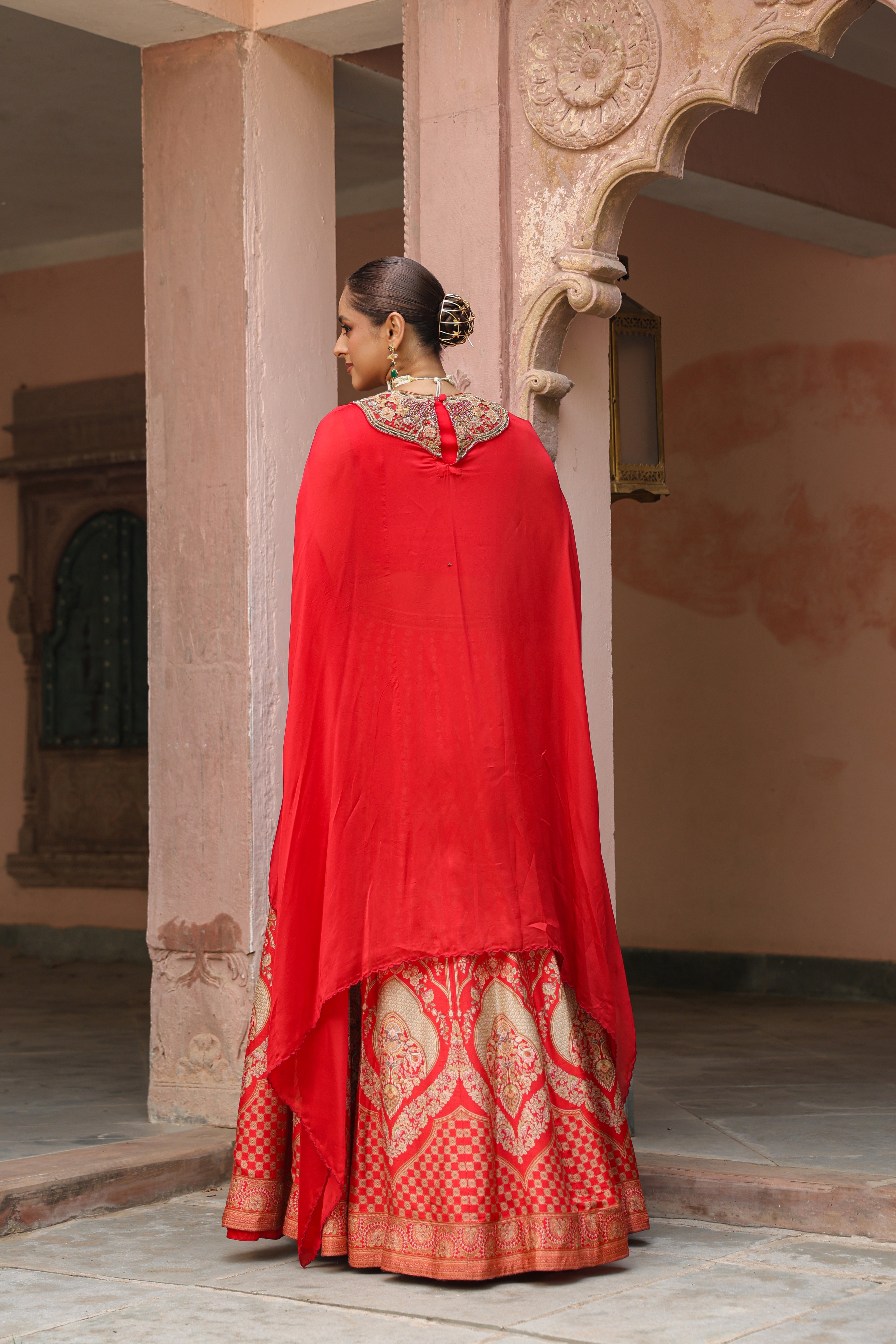 Regal Red Embellished Organza Silk Lehenga Set