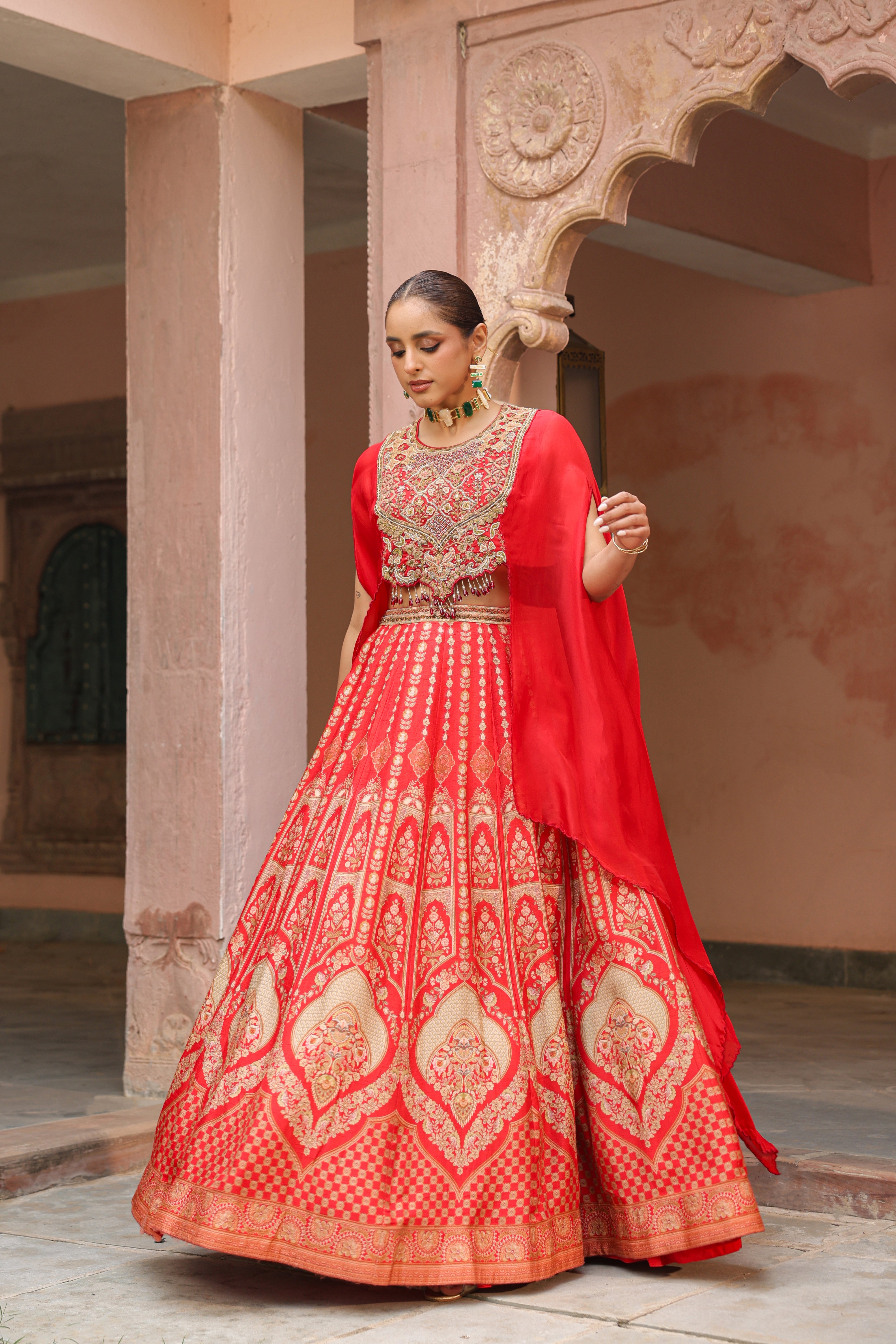 Regal Red Embellished Organza Silk Lehenga Set