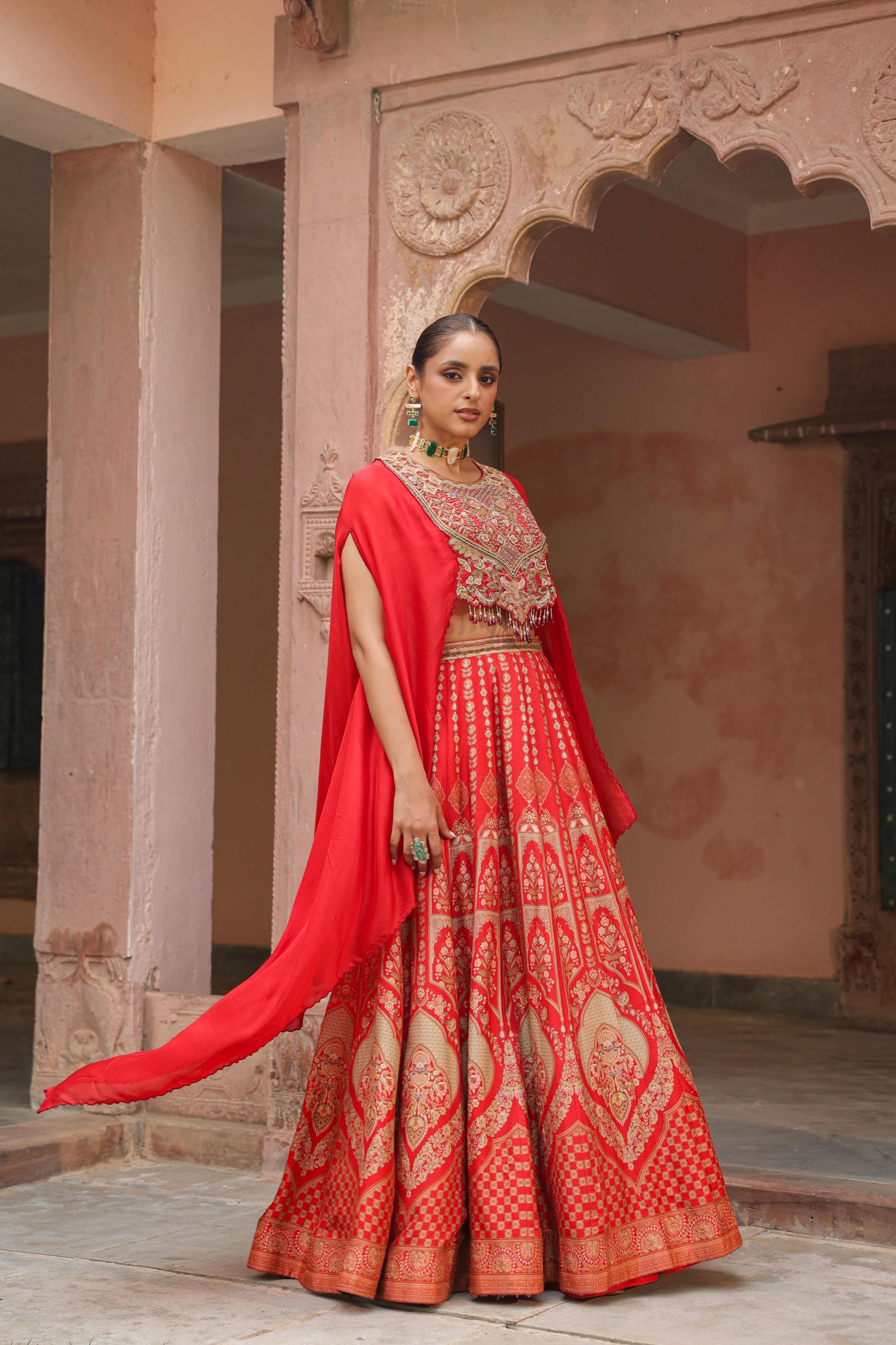 Regal Red Embellished Organza Silk Lehenga Set