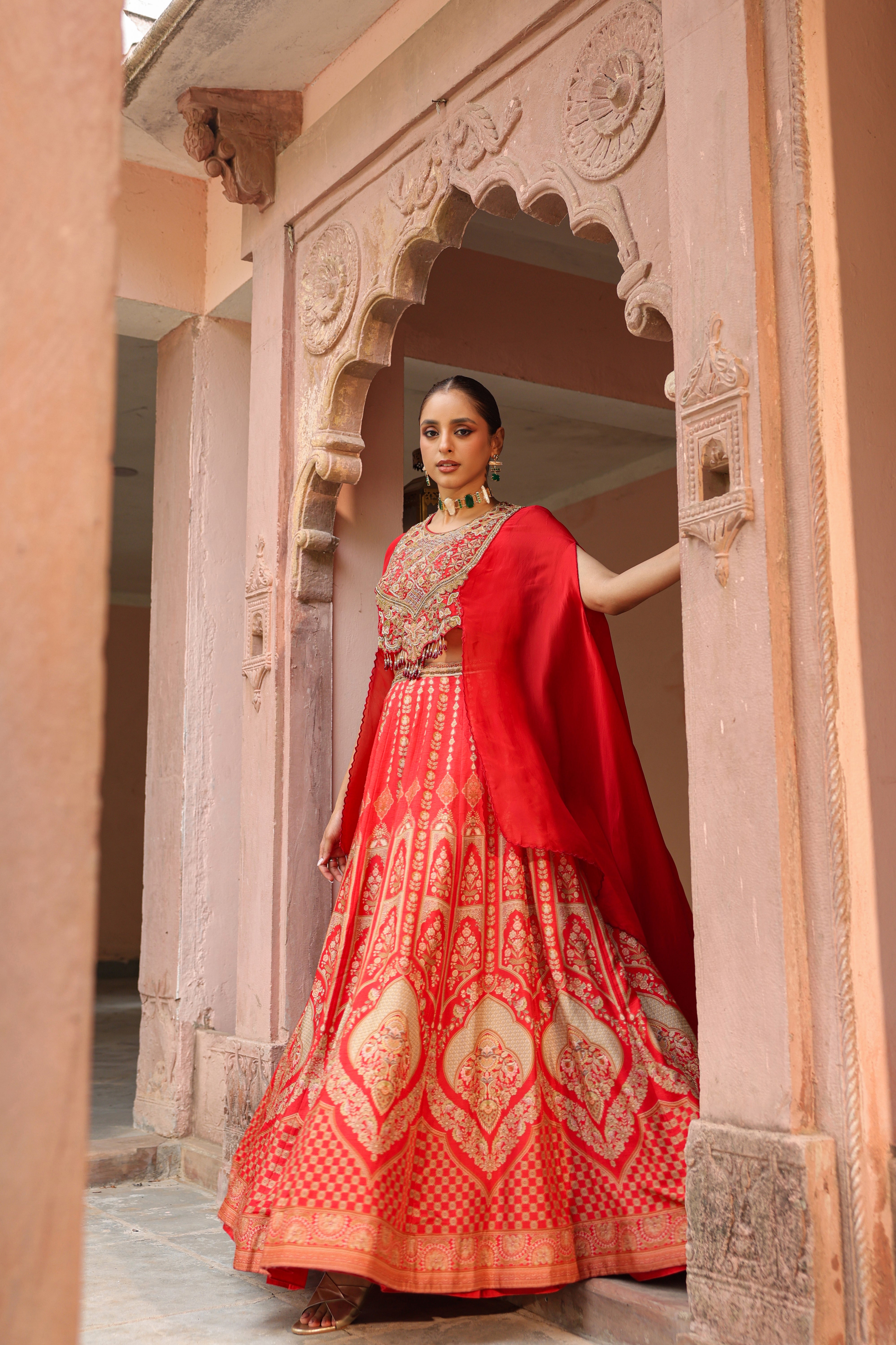 Regal Red Embellished Organza Silk Lehenga Set