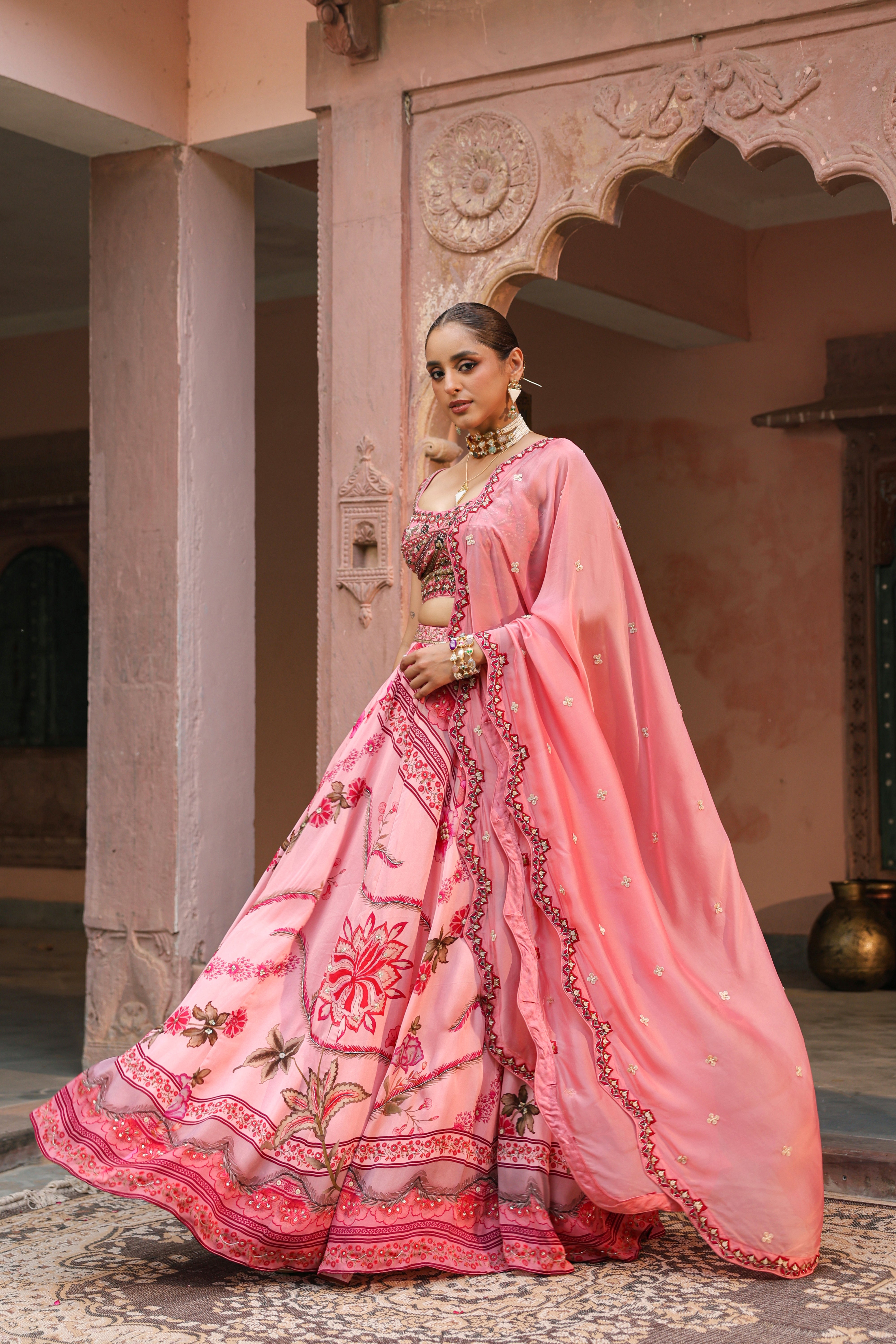 Rose Dust Embellished Organza Silk Lehenga Set