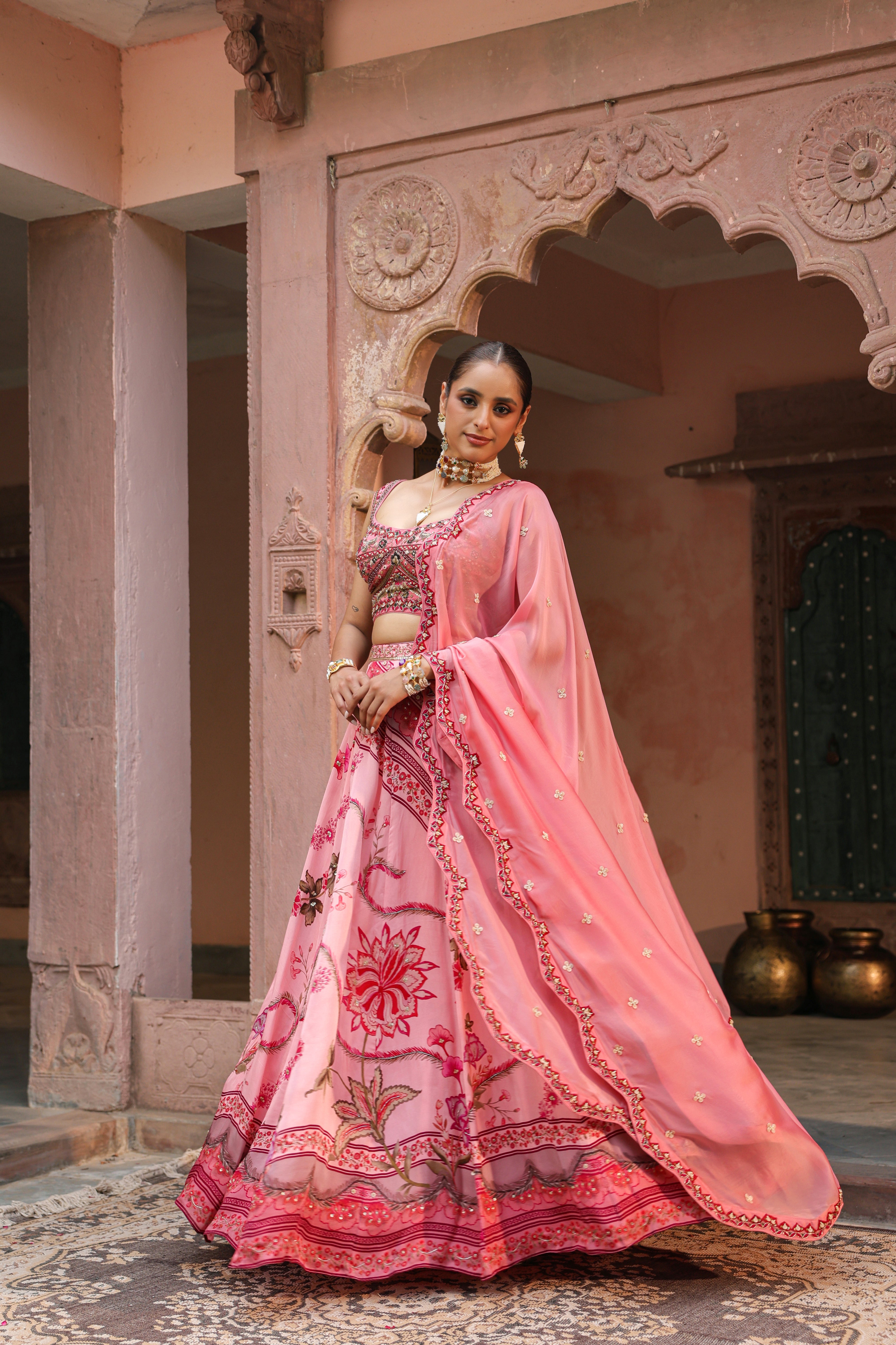 Rose Dust Embellished Organza Silk Lehenga Set