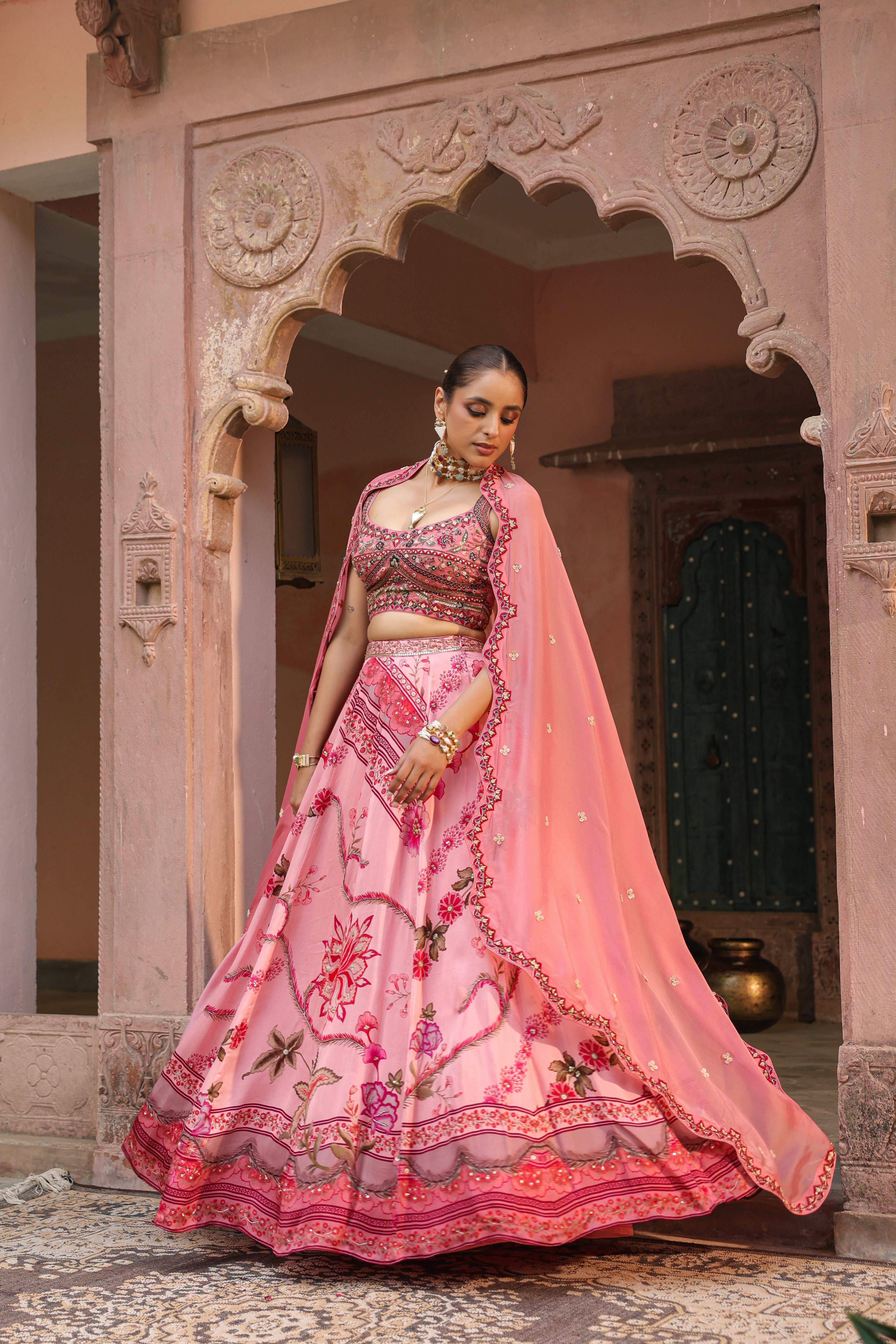 Rose Dust Embellished Organza Silk Lehenga Set