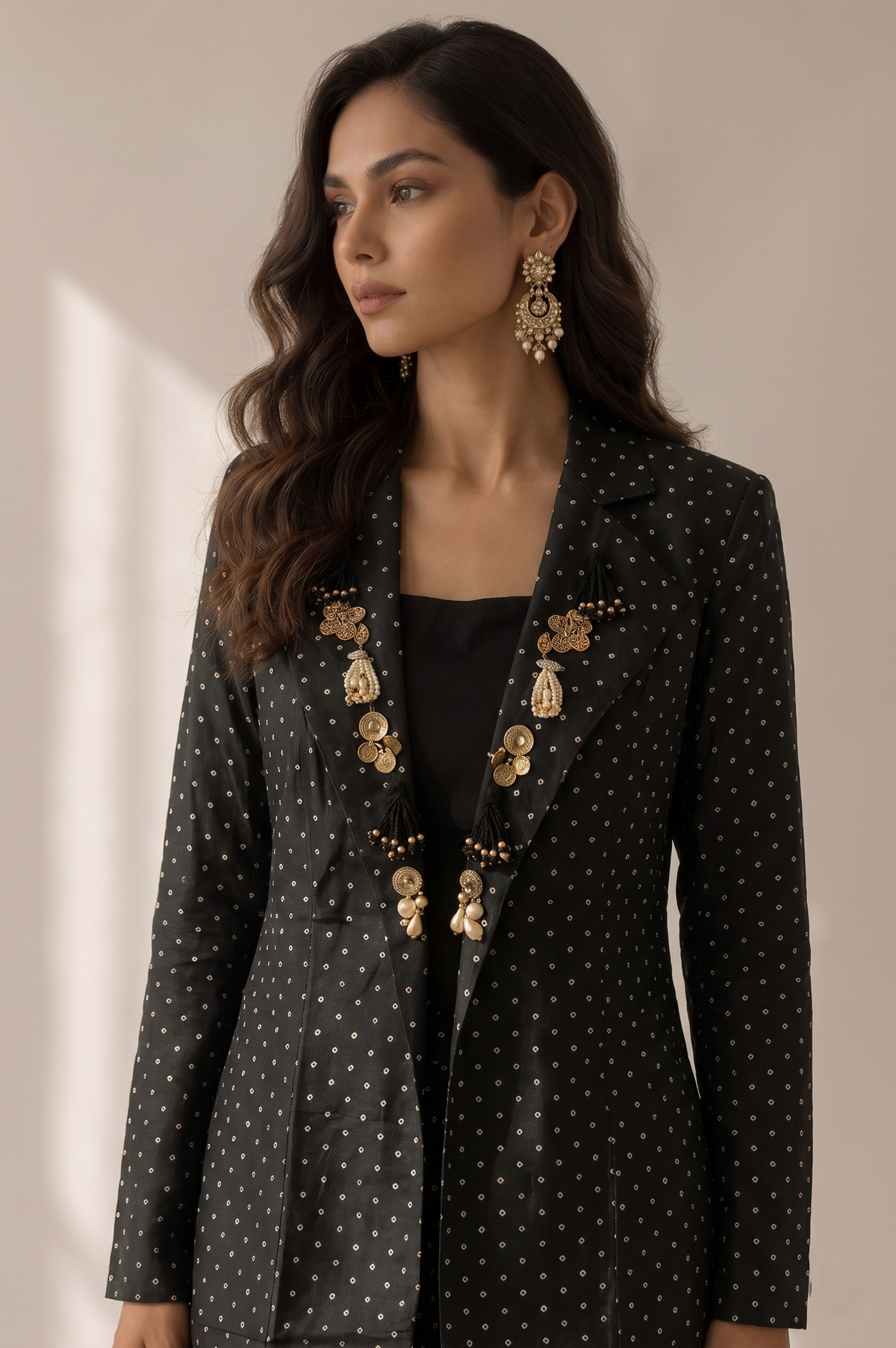 Classic Black Embellished Crepe Silk Skirt Set