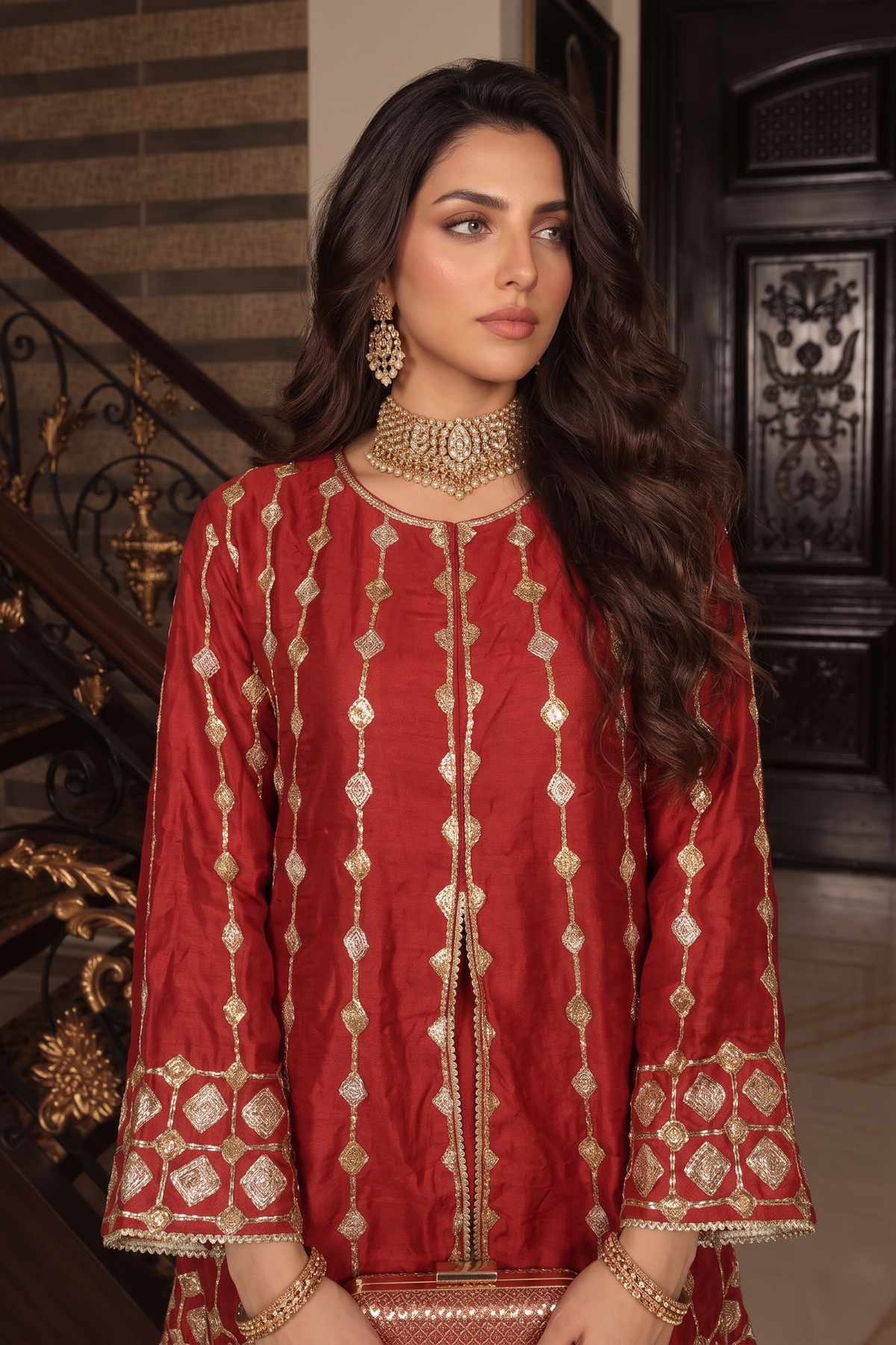 Rust Royale Embellished Raw Silk Palazzo Set