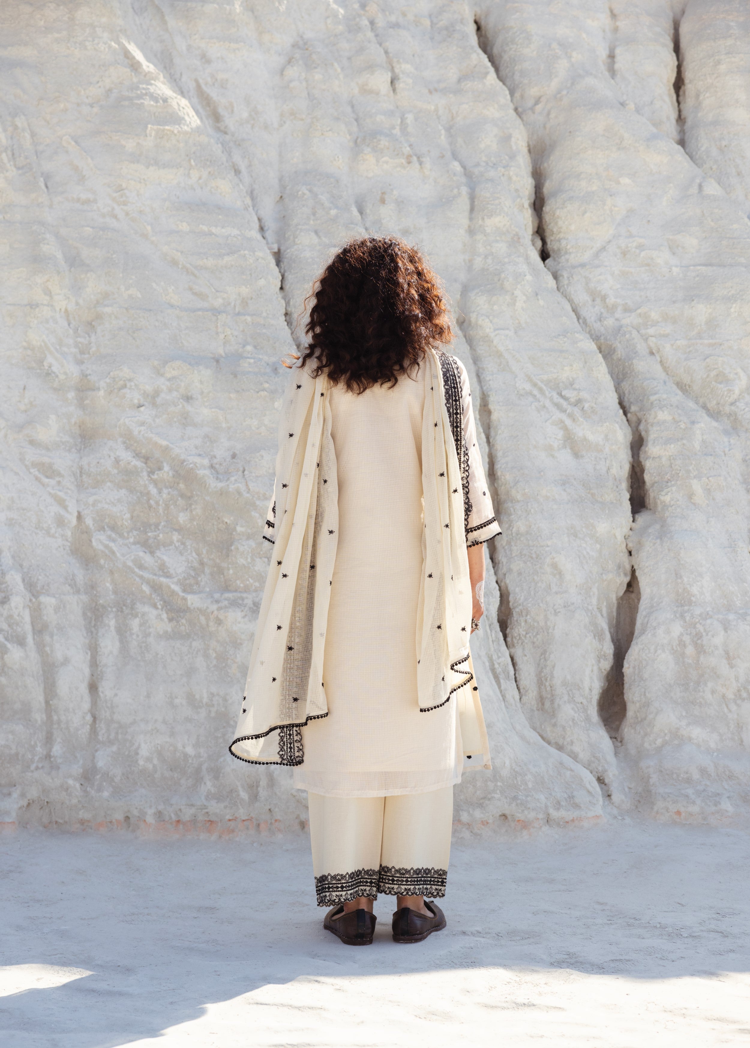 Ivory Embroidered Kota Doria Pant Set