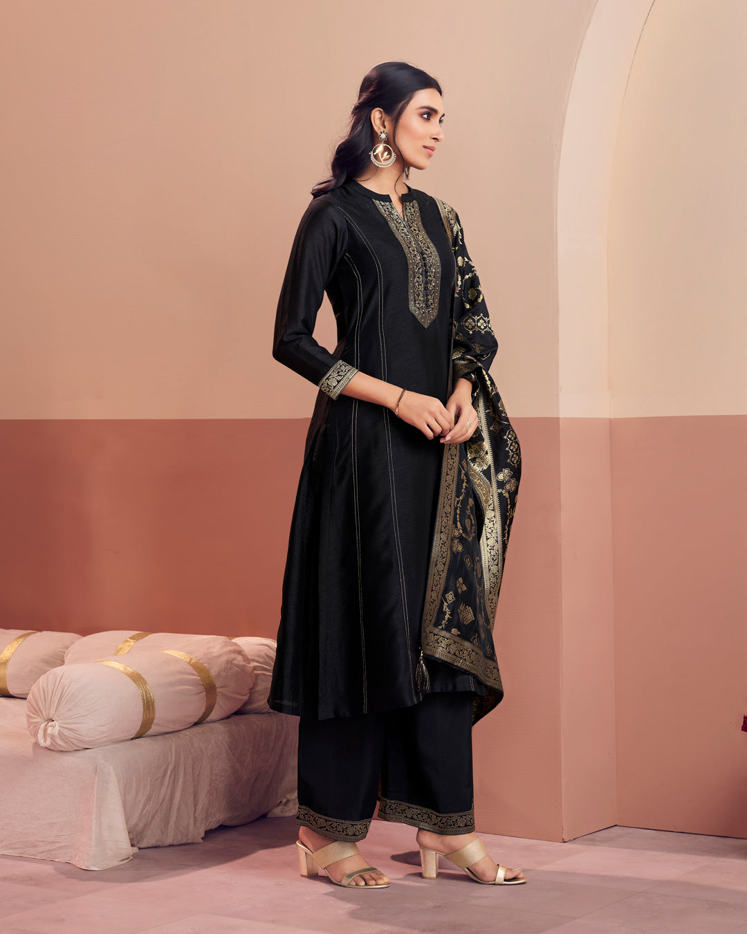 Noir Royale Embellished Vichitra Silk Pant Set