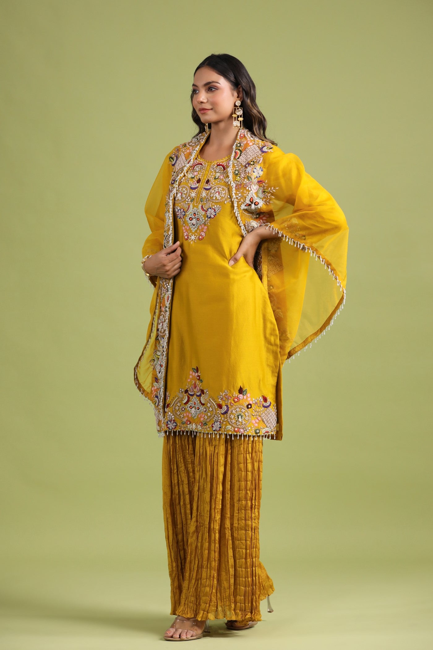 Golden Yellow Embellished Sharara Set