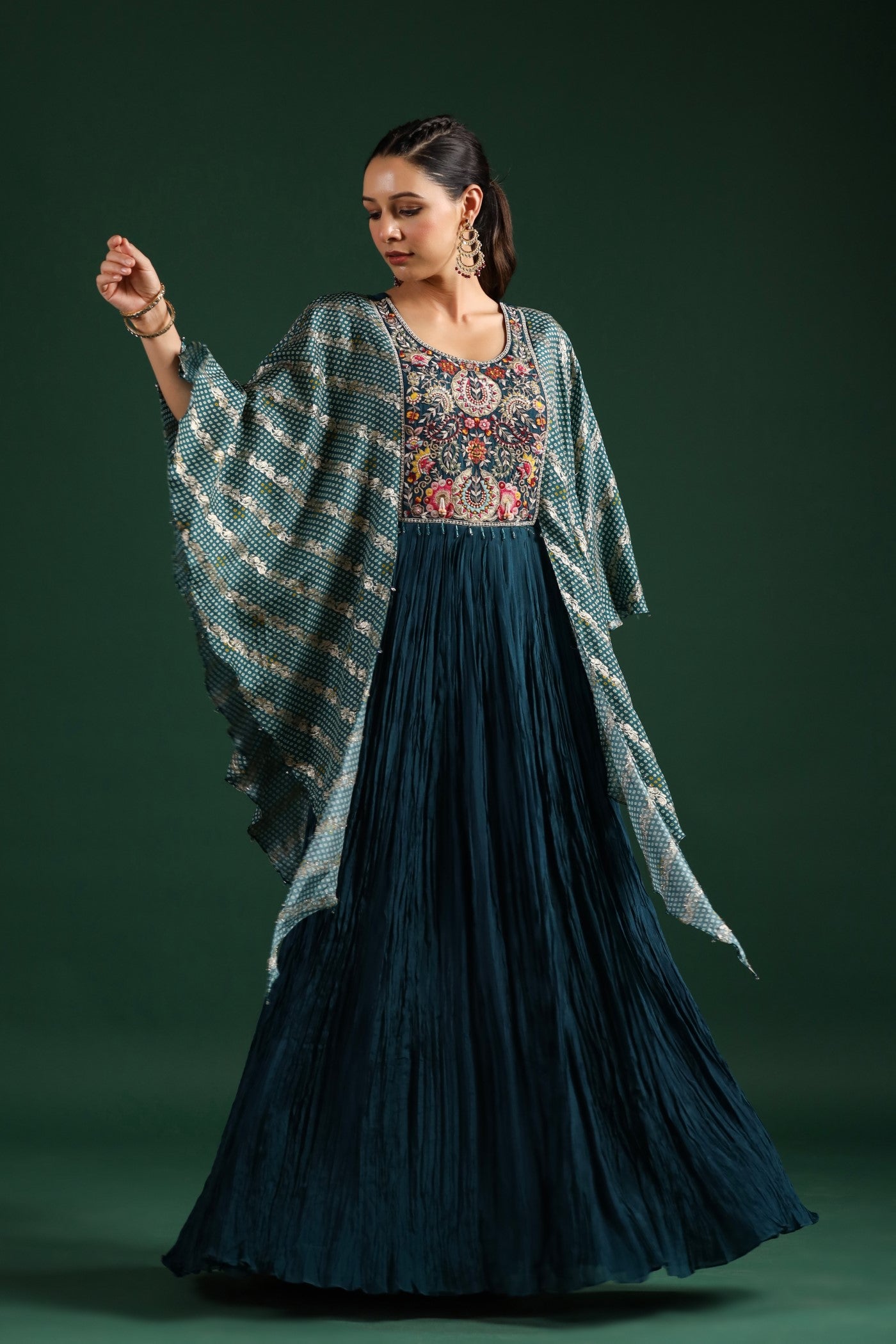 Teal Blue Bandhani Printed Gown