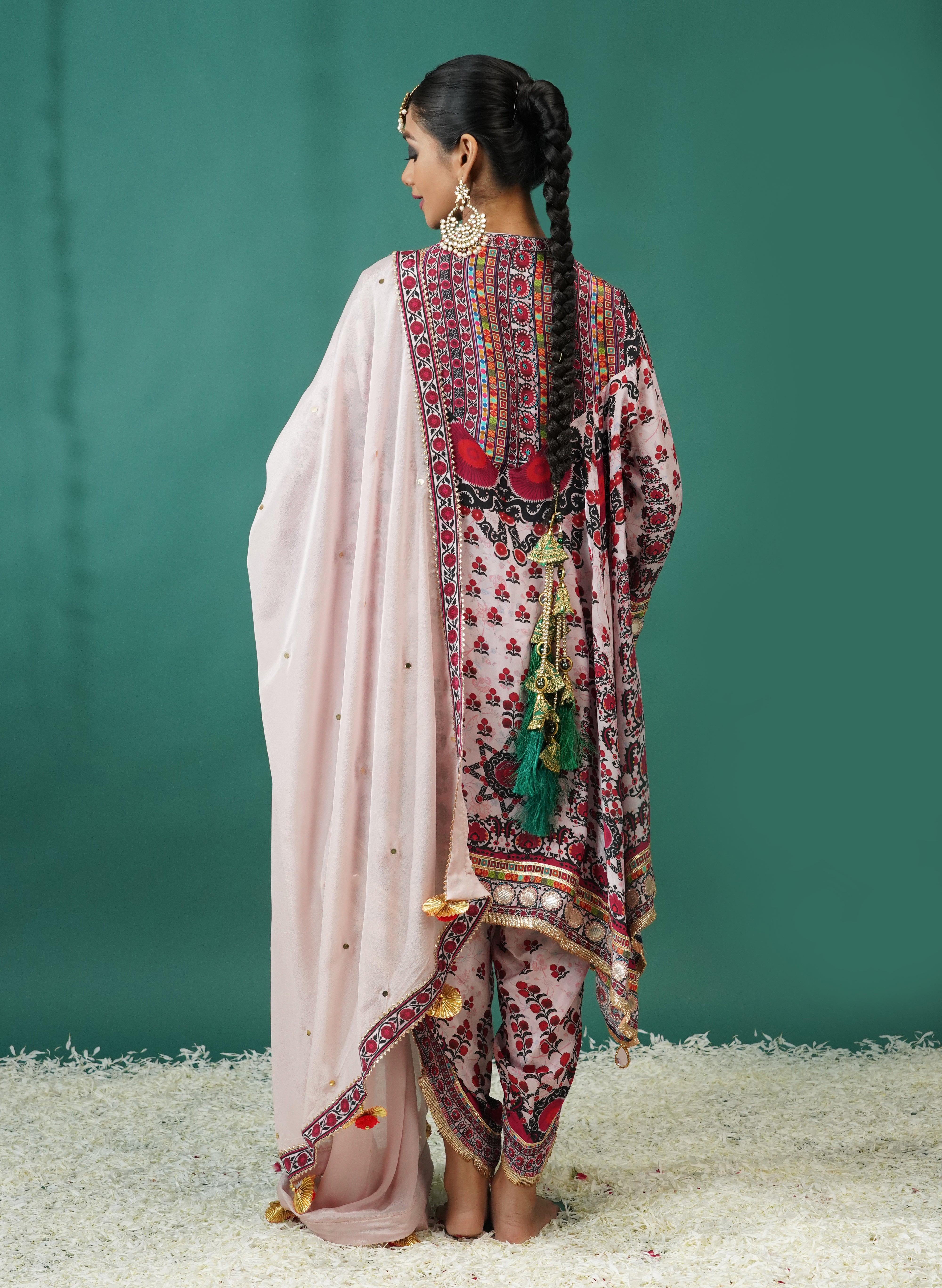 Light Pink Embellished Crepe Silk Dhoti Set