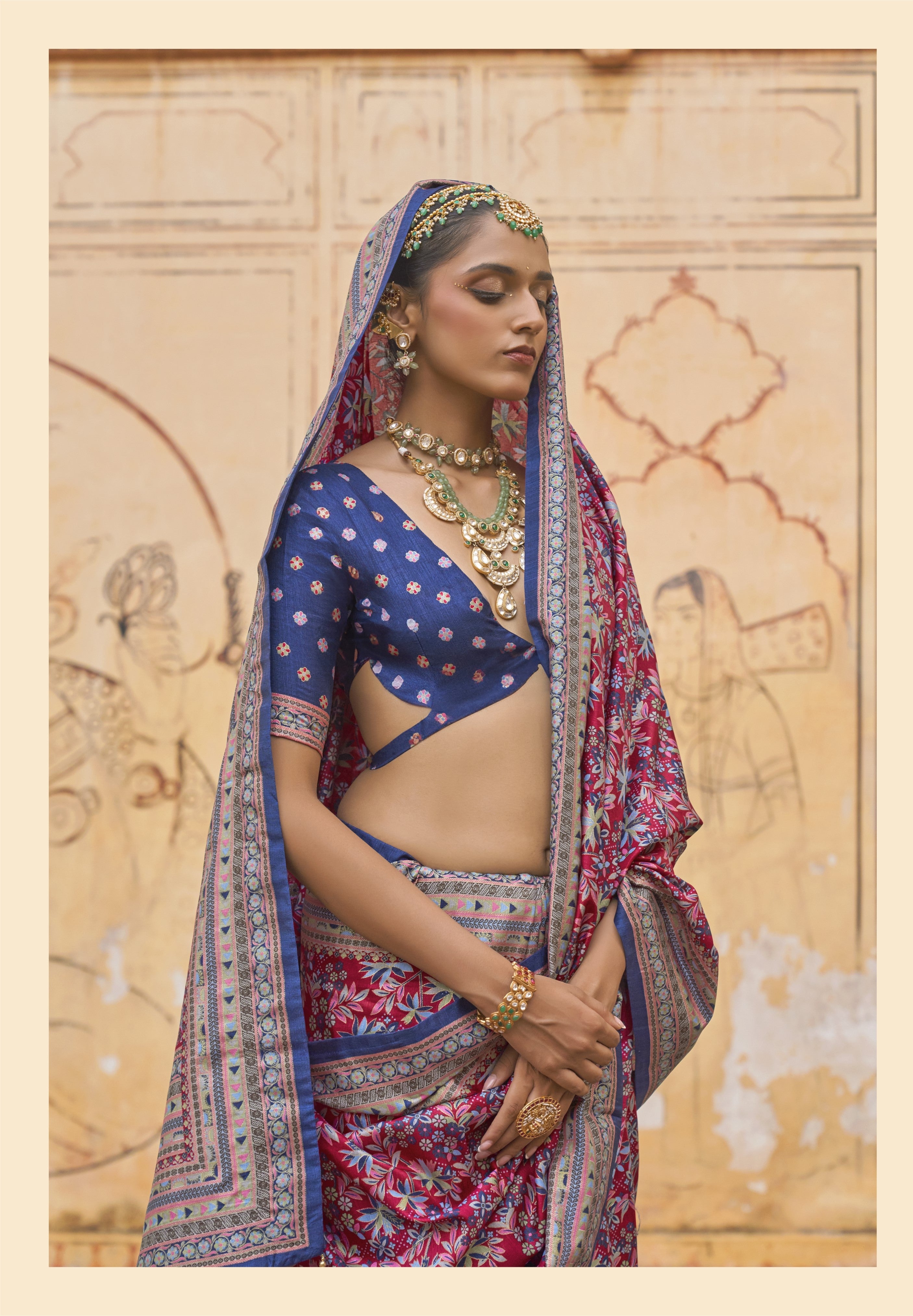 Berry Magenta Printed Premium Silk Saree