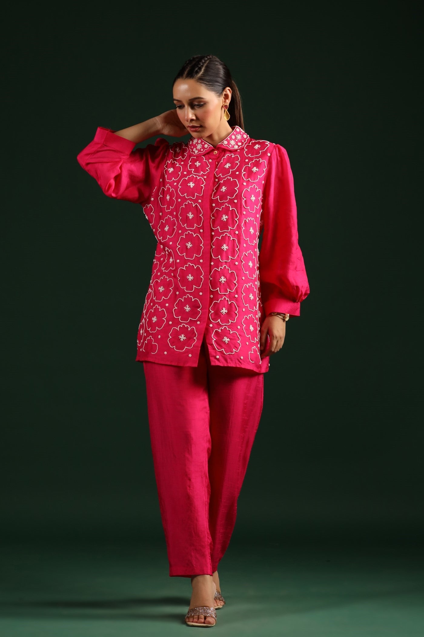 Cerise Pink Beads Embroidred Co-ord Set