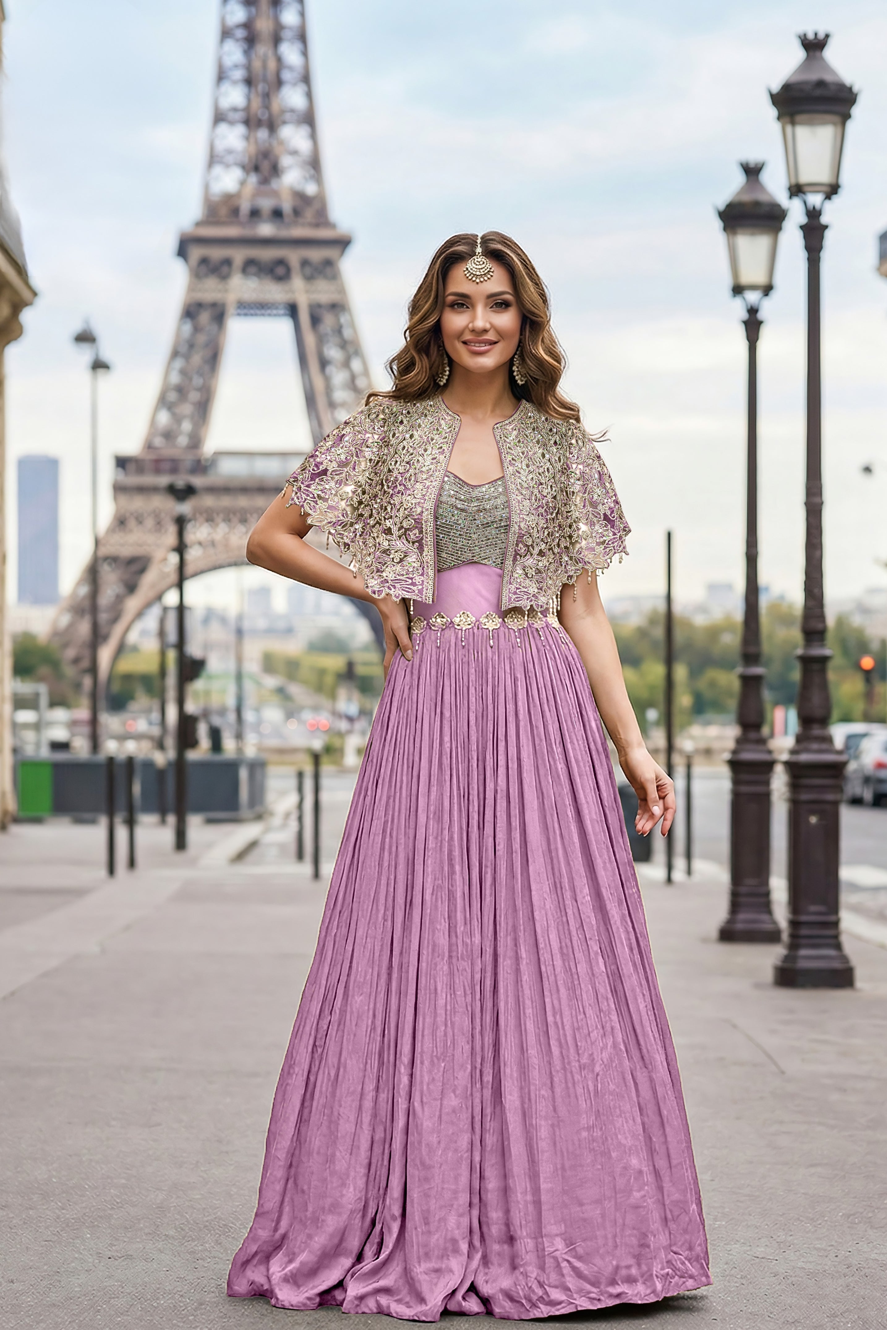 Lilac Purple Embellished Premium Silk Gown