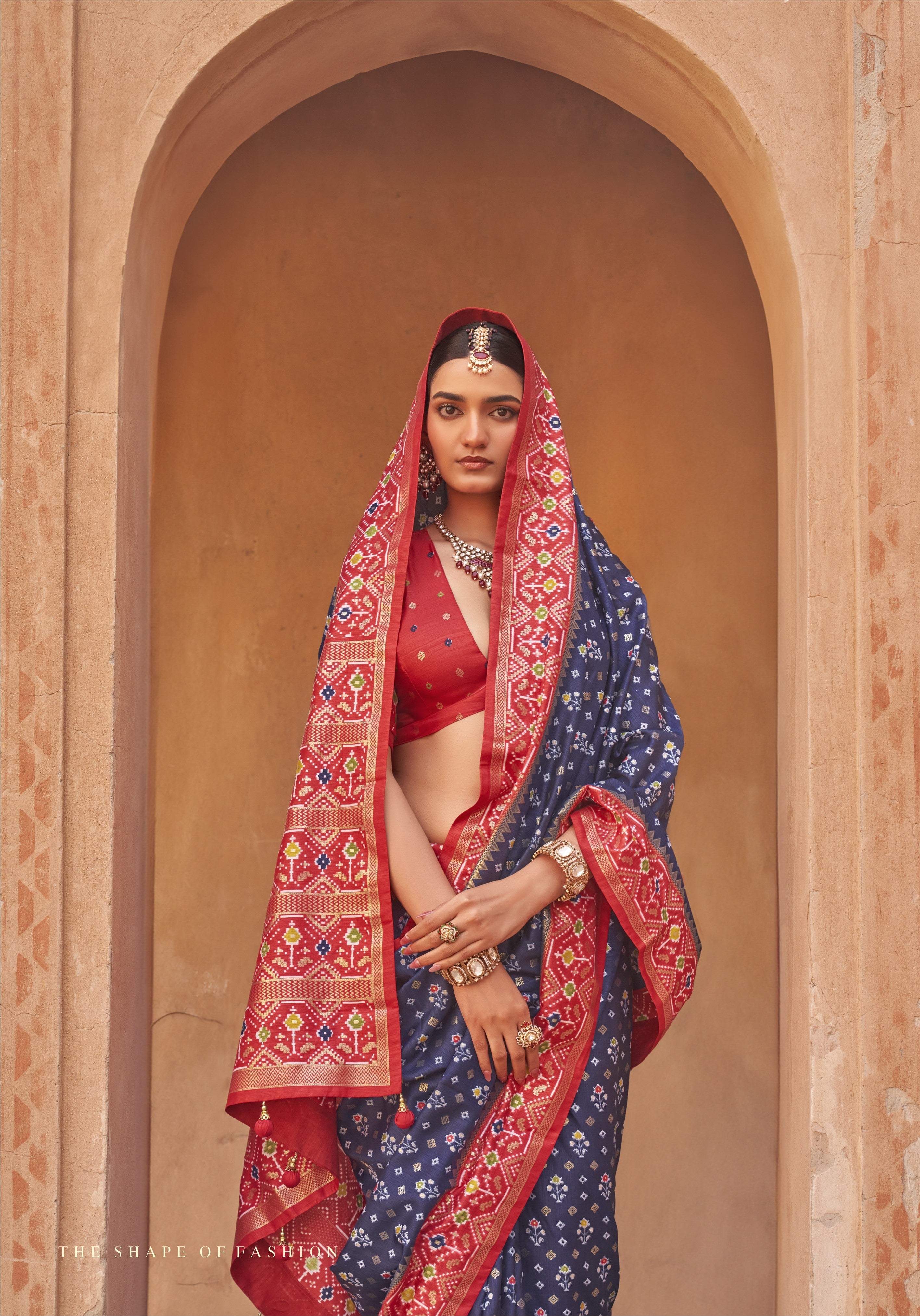 Navy Blue Printed Premium Silk Saree