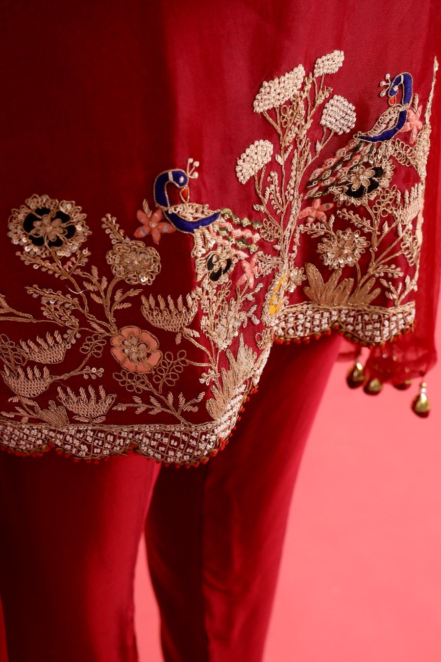 Ruby Pink Organza Silk Embroidered Kurta Set