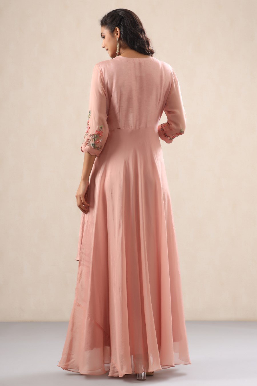 Peach Raw Silk Overlay Dress
