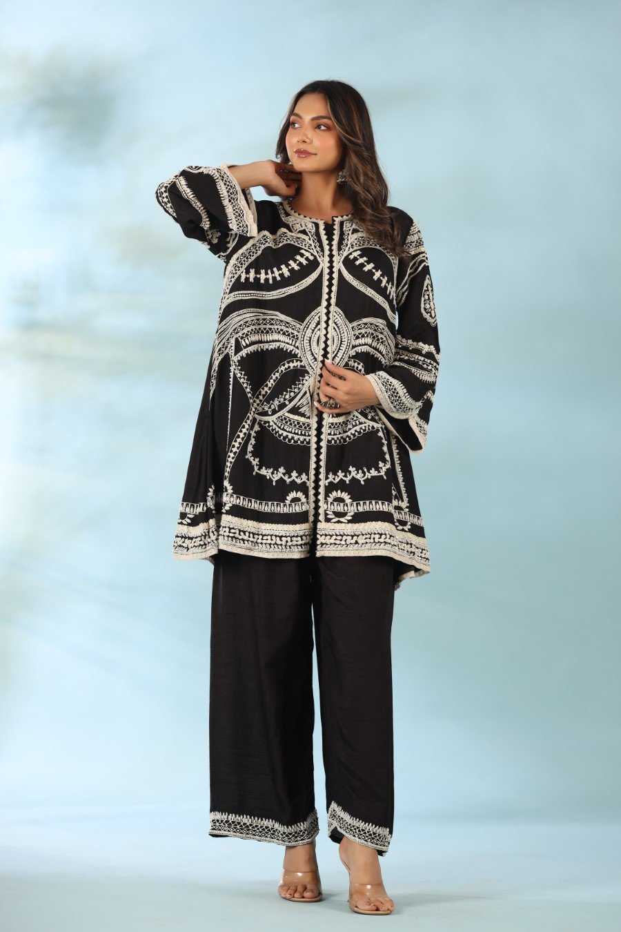 Black Embroidered Tunic with Palazzo Pants