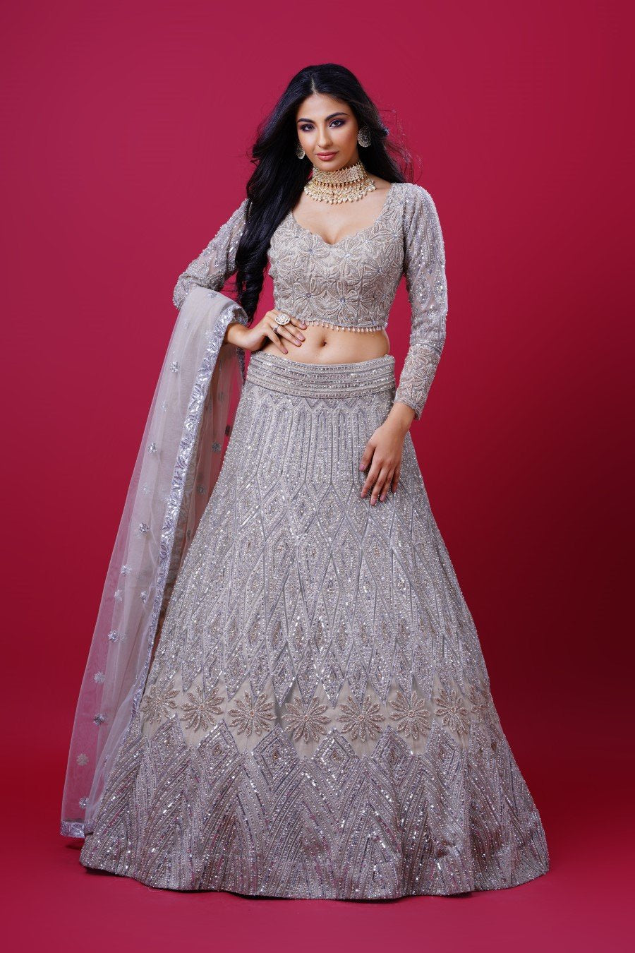 Bride Wore Swarovski-Embellished Lehenga With Full-Sleeved 'Choli', Dazzles  In Diamond Jewellery