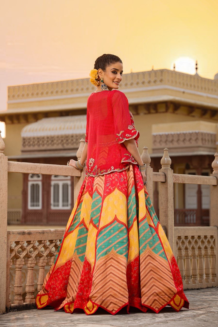 Traditional Printed Skirt top with Cape