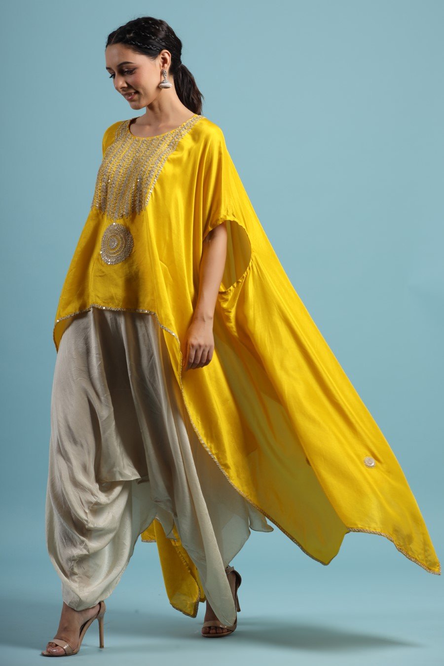 Festive Yellow Pure Silk Tunic with Harem Pants
