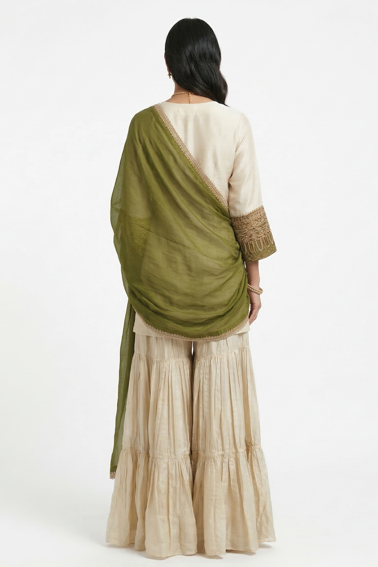 Ivory Moss Embellished Shimmer Tissue Silk Sharara Set