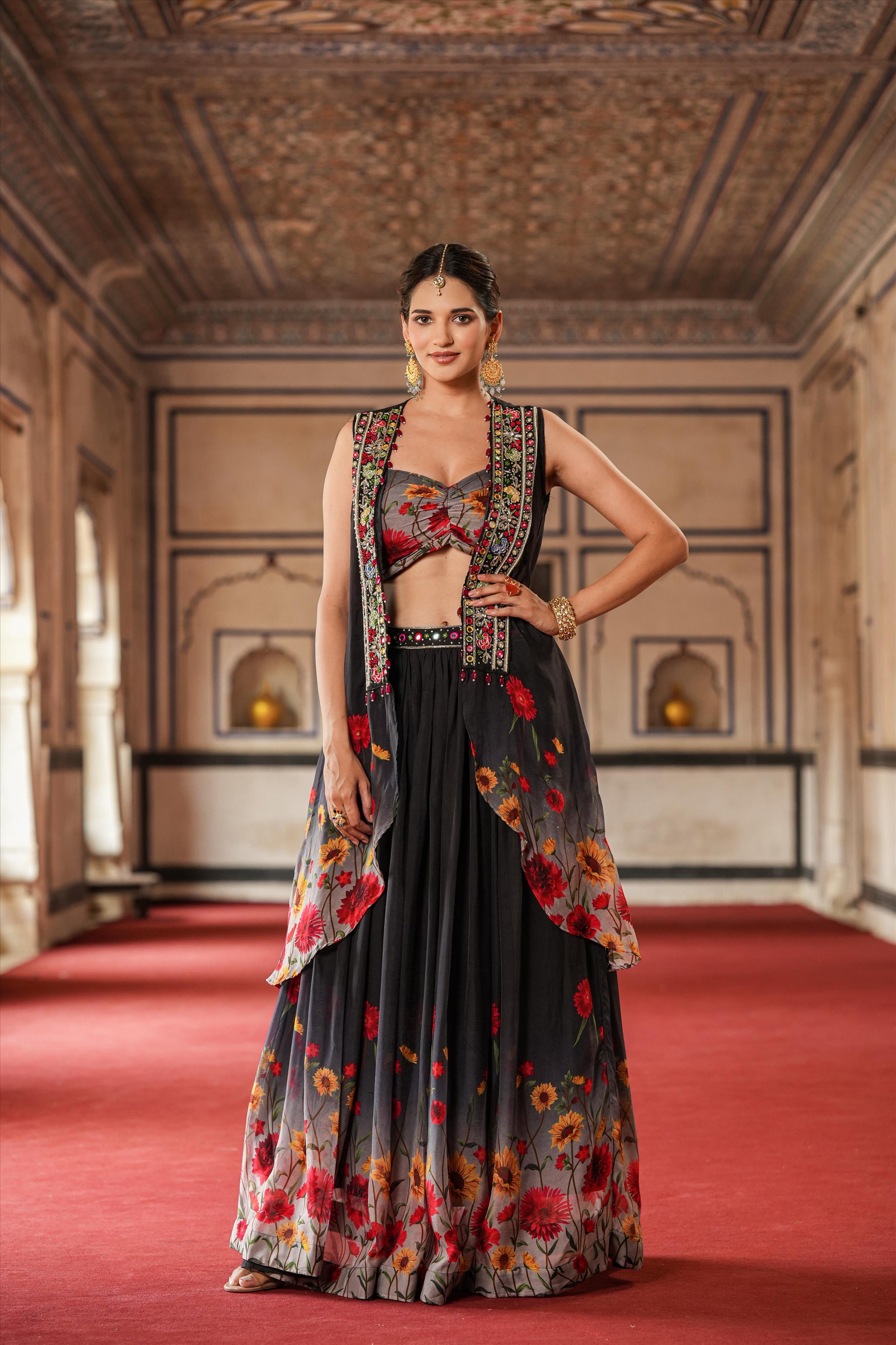 Designer Off White and black Colour Net Embroidered Lehenga Choli :  Amazon.in: Clothing & Accessories