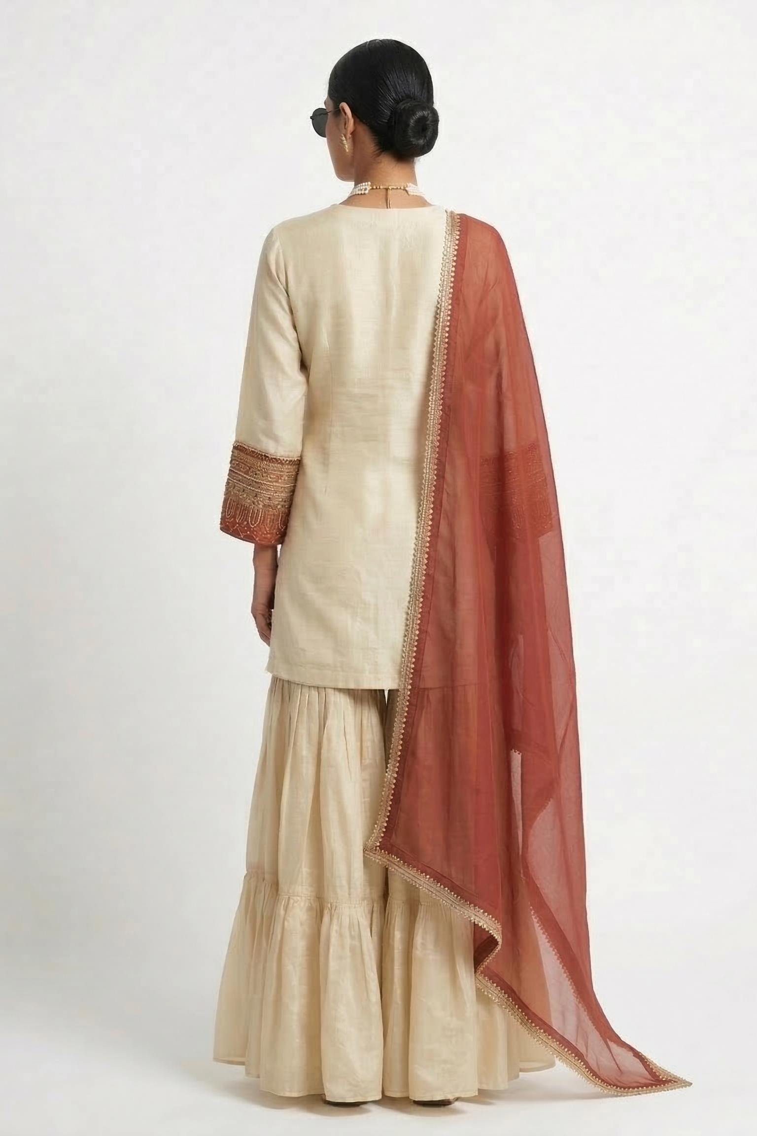 Ivory Rust Embellished Shimmer Tissue Silk Sharara Set