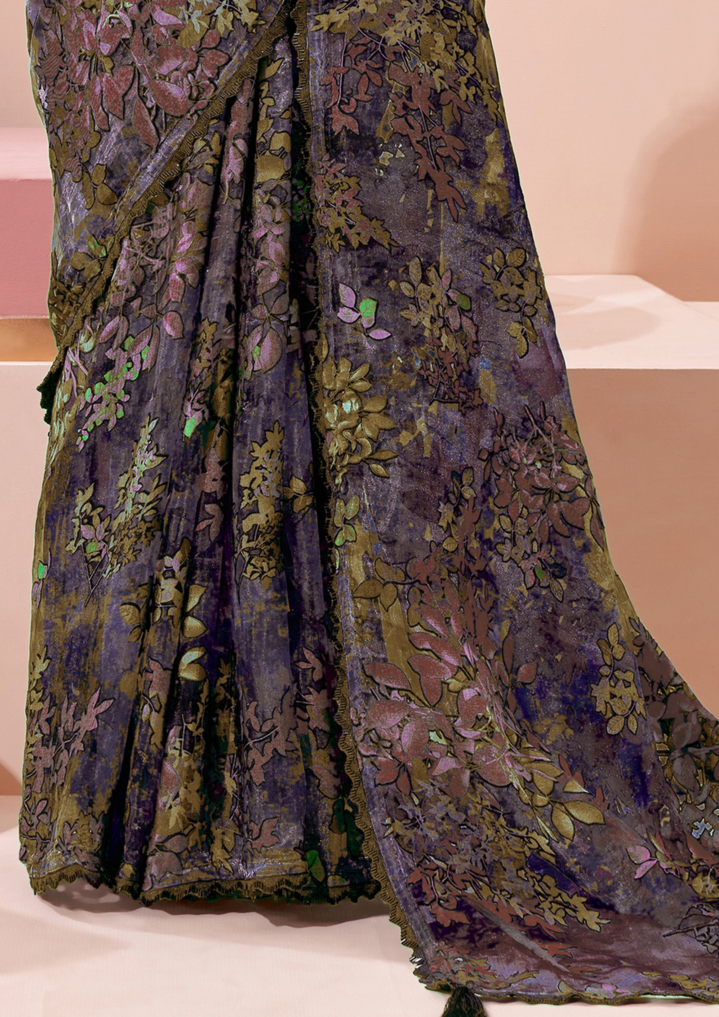 Deep Purple Embellished Premium Silk Saree