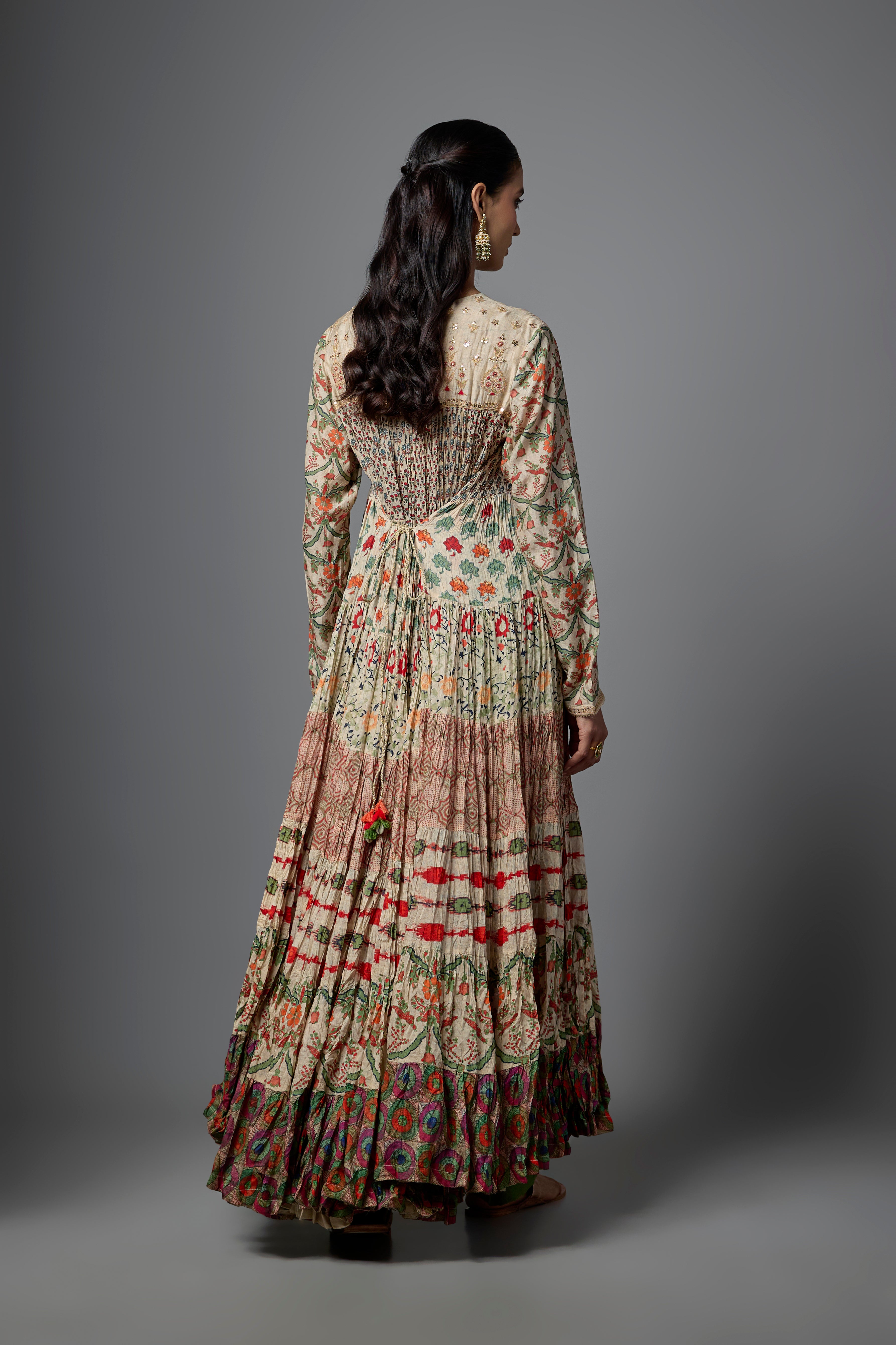Ivory Printed Cotton Linen Anarkali Set