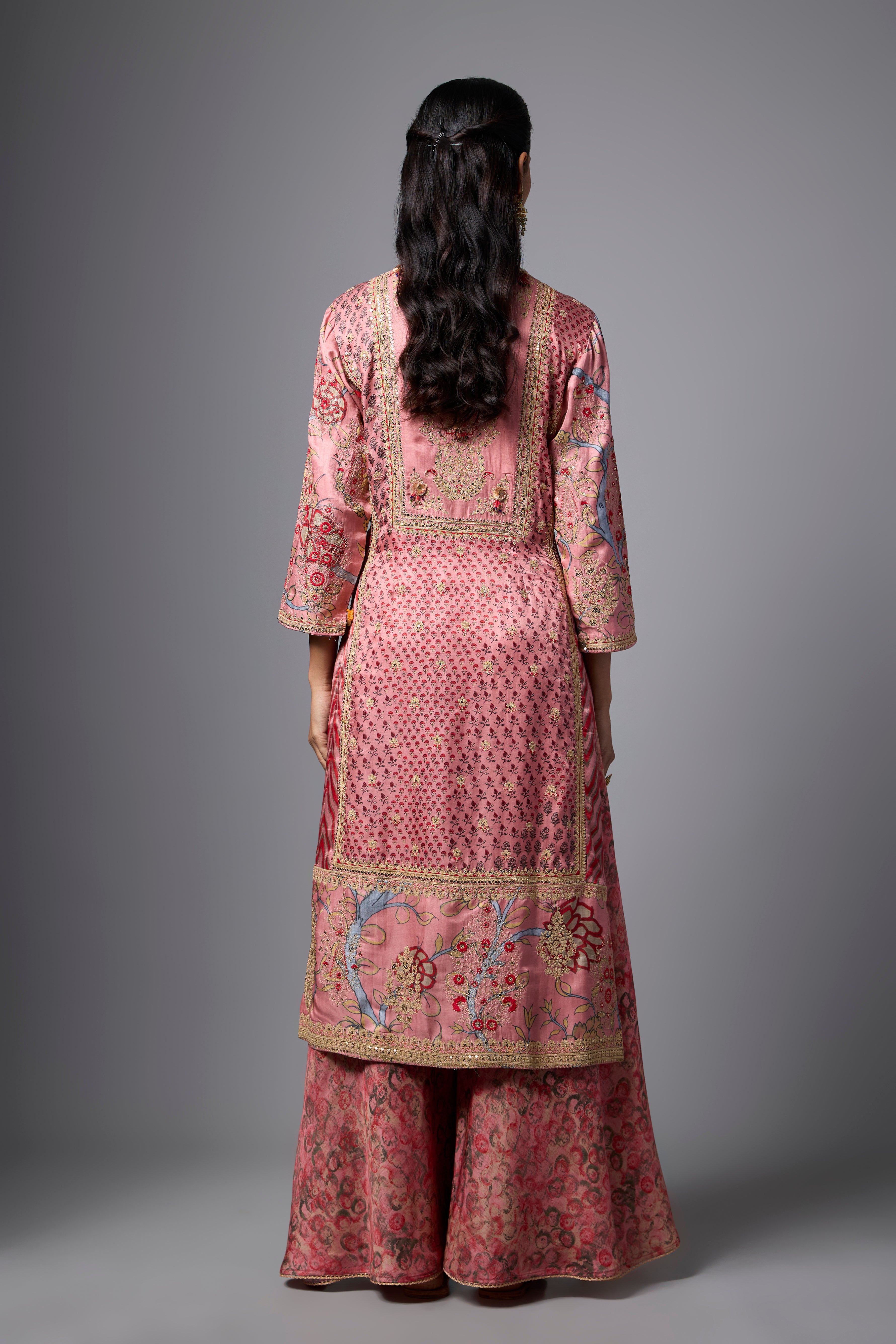 Blush Pink Embellished Slub Silk Palazzo Set
