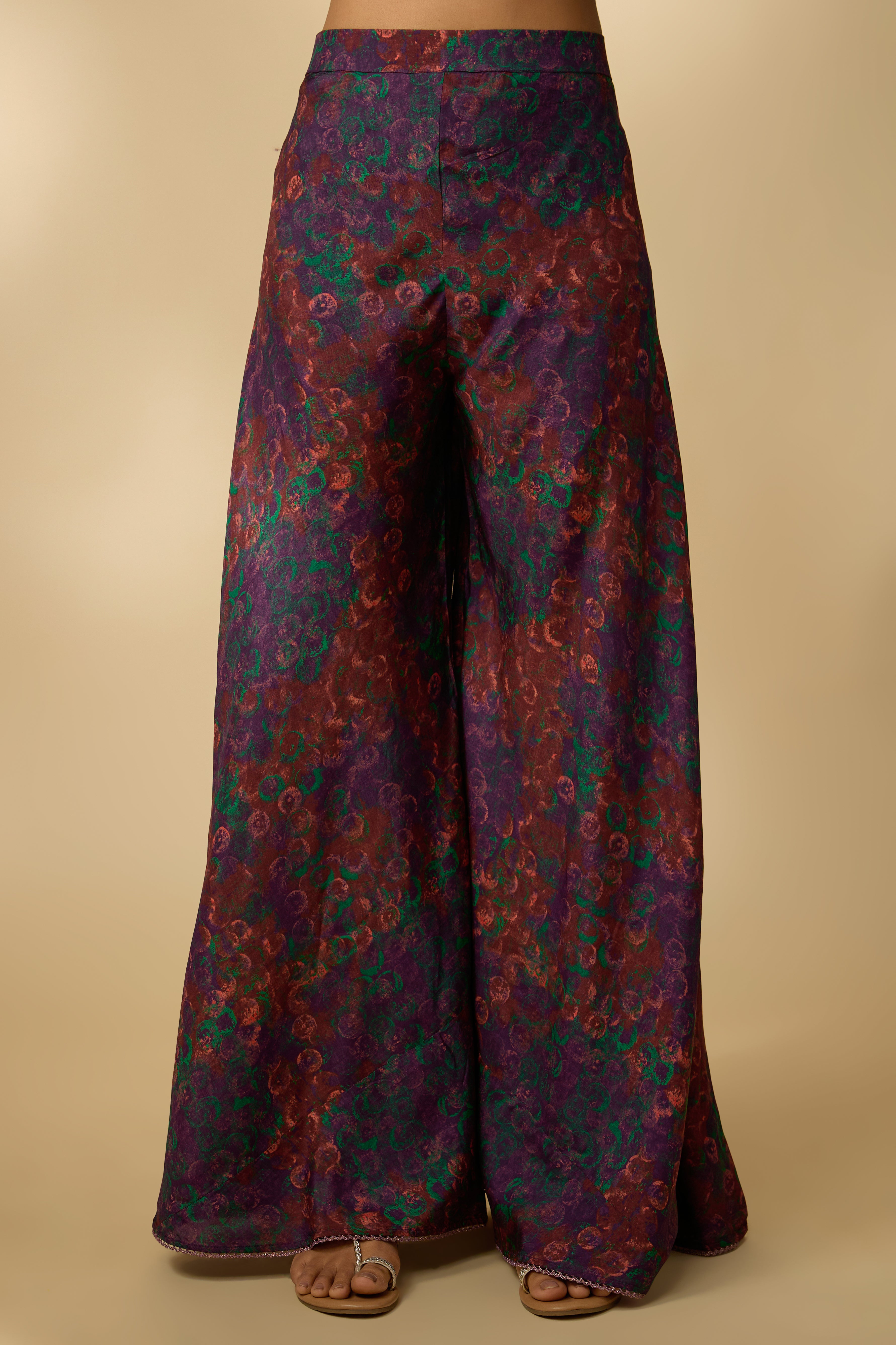 Purple Embellished Slub Silk Palazzo Set