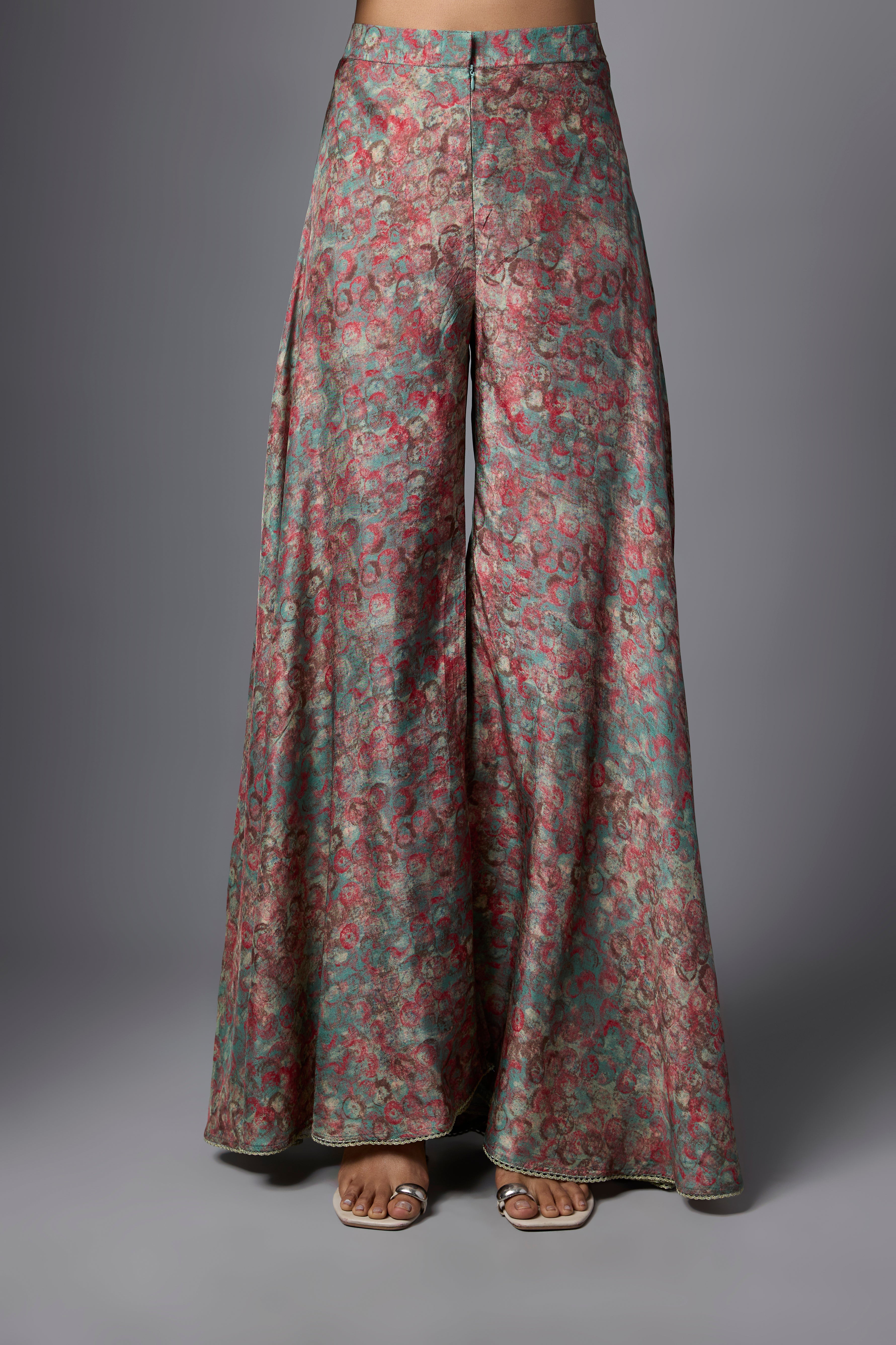Pista Green Embellished Slub Silk Palazzo Set