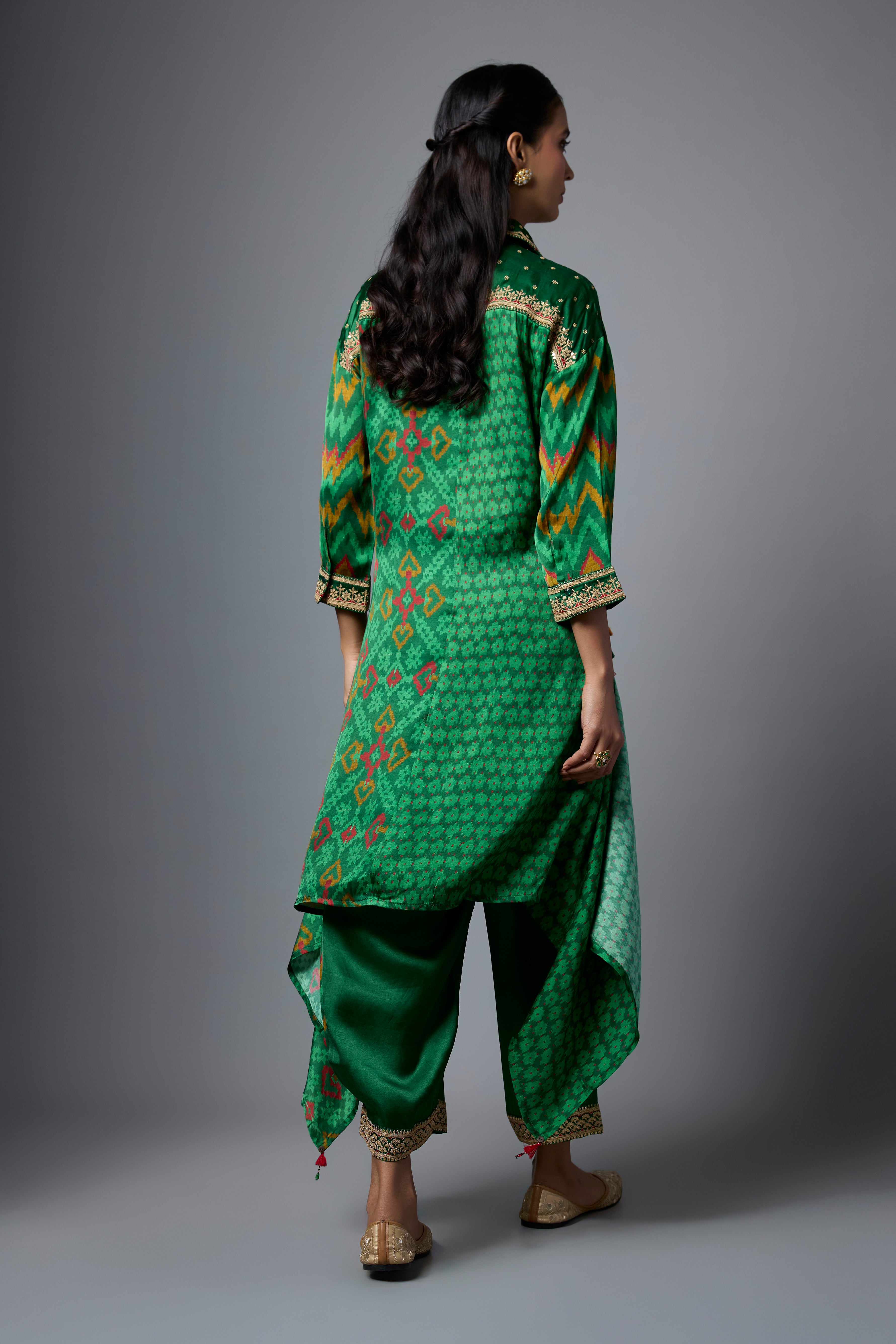 Bottle Green Printed Crepe Silk Co-Ord Set