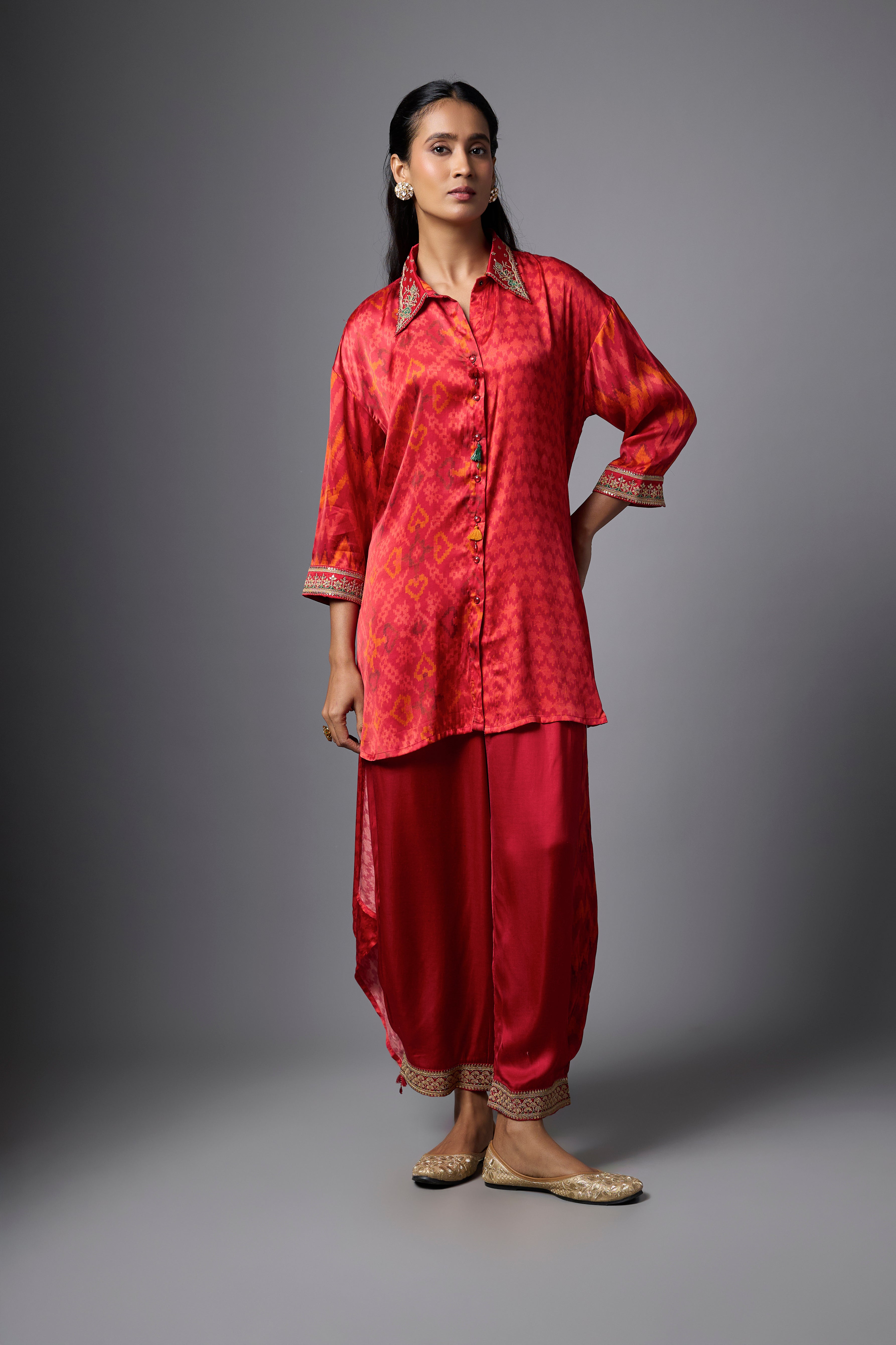 Red Printed Crepe Silk Co-Ord Set