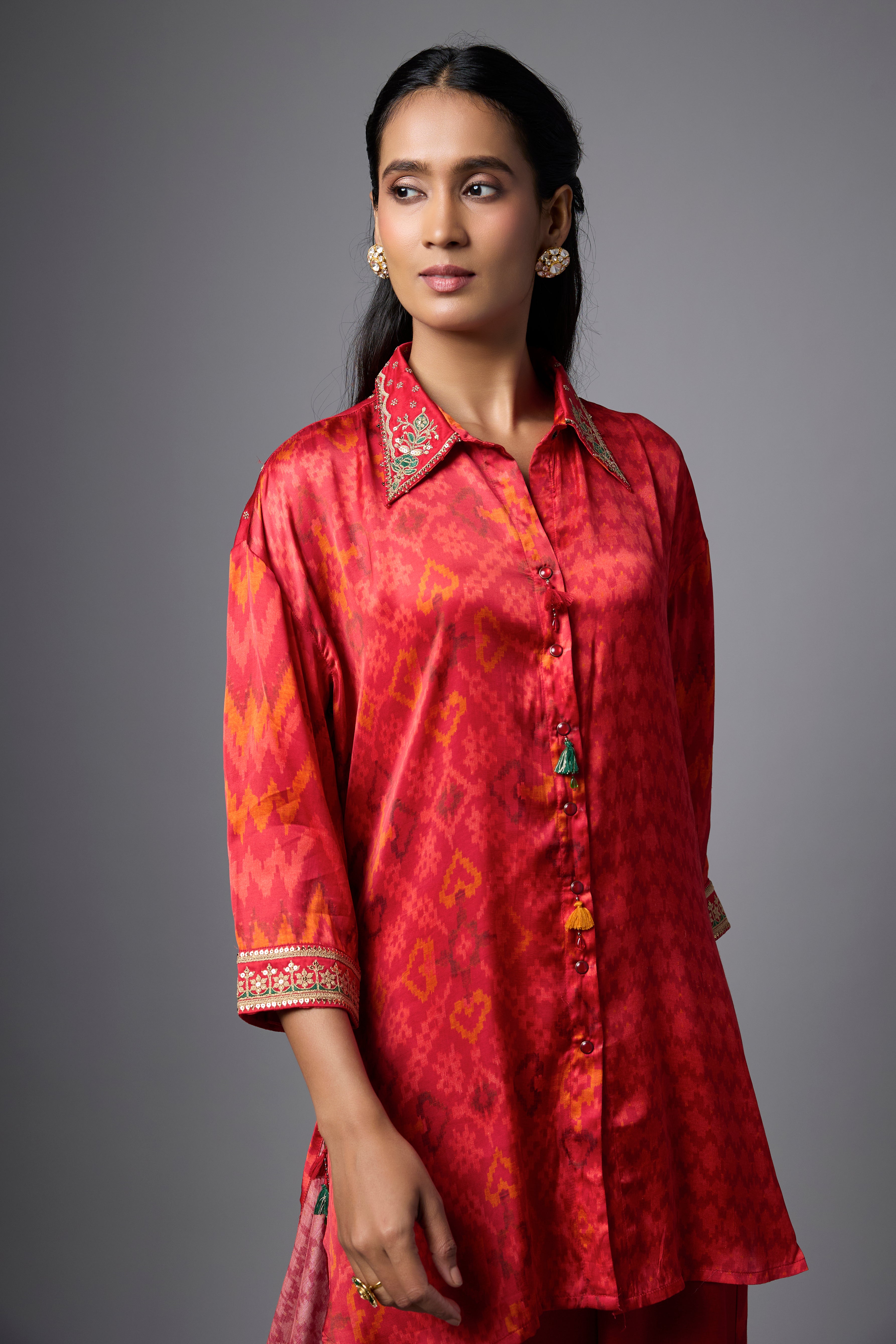 Red Printed Crepe Silk Co-Ord Set