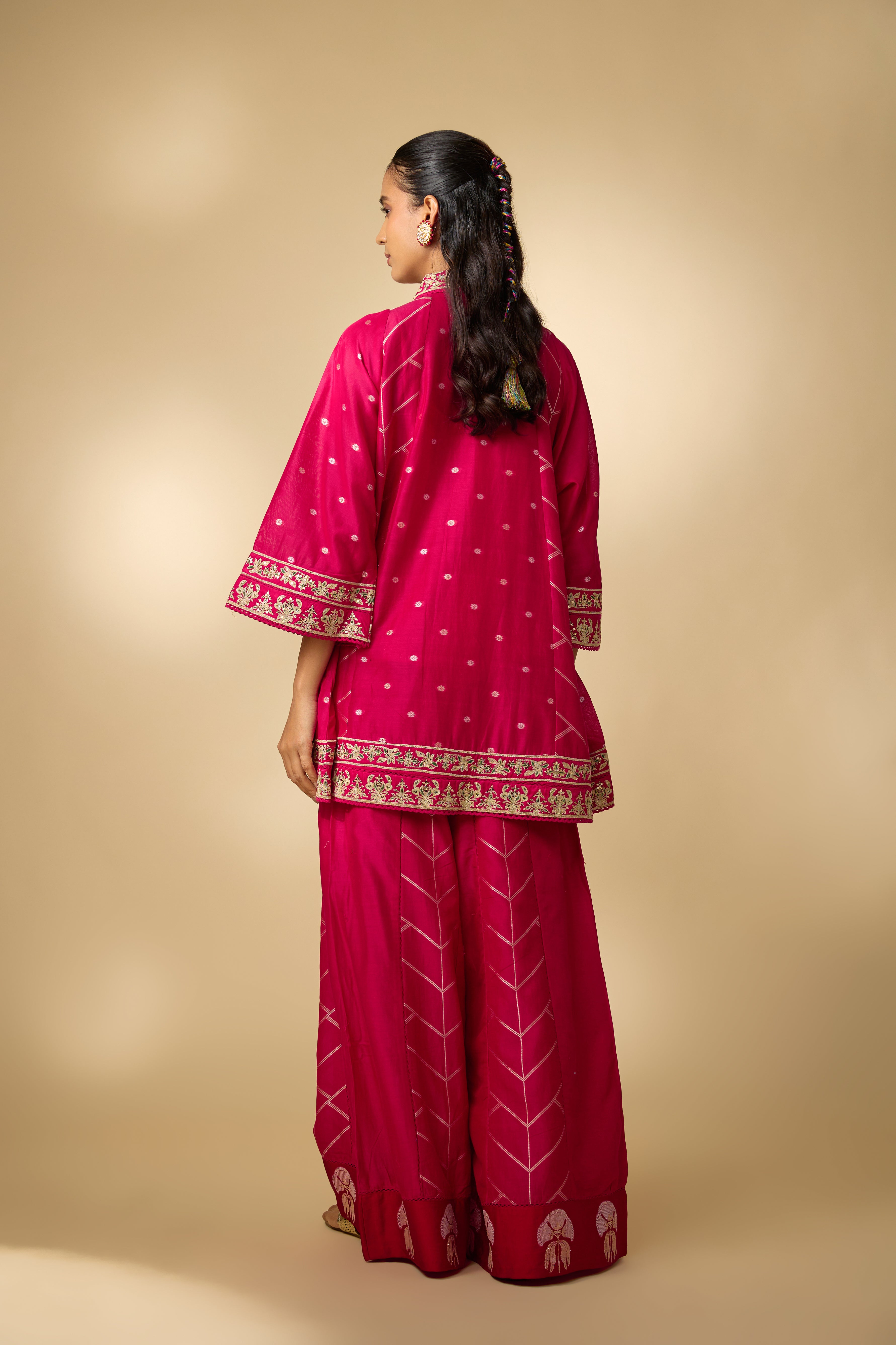 Rani Pink  Embellished Slub Cotton Silk Co-Ord Set