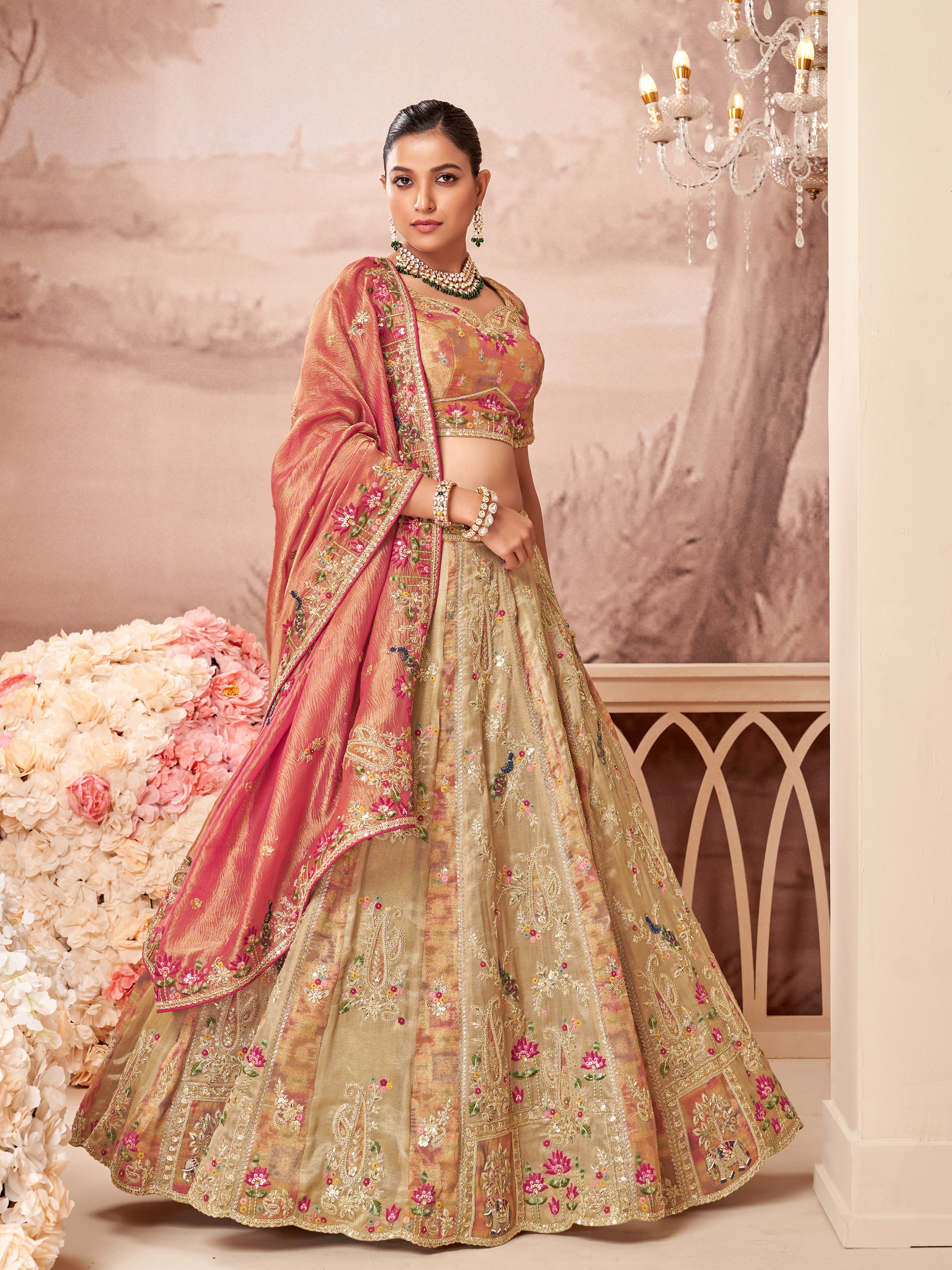 Metallic Bronze Embellished Banarasi Silk Lehenga