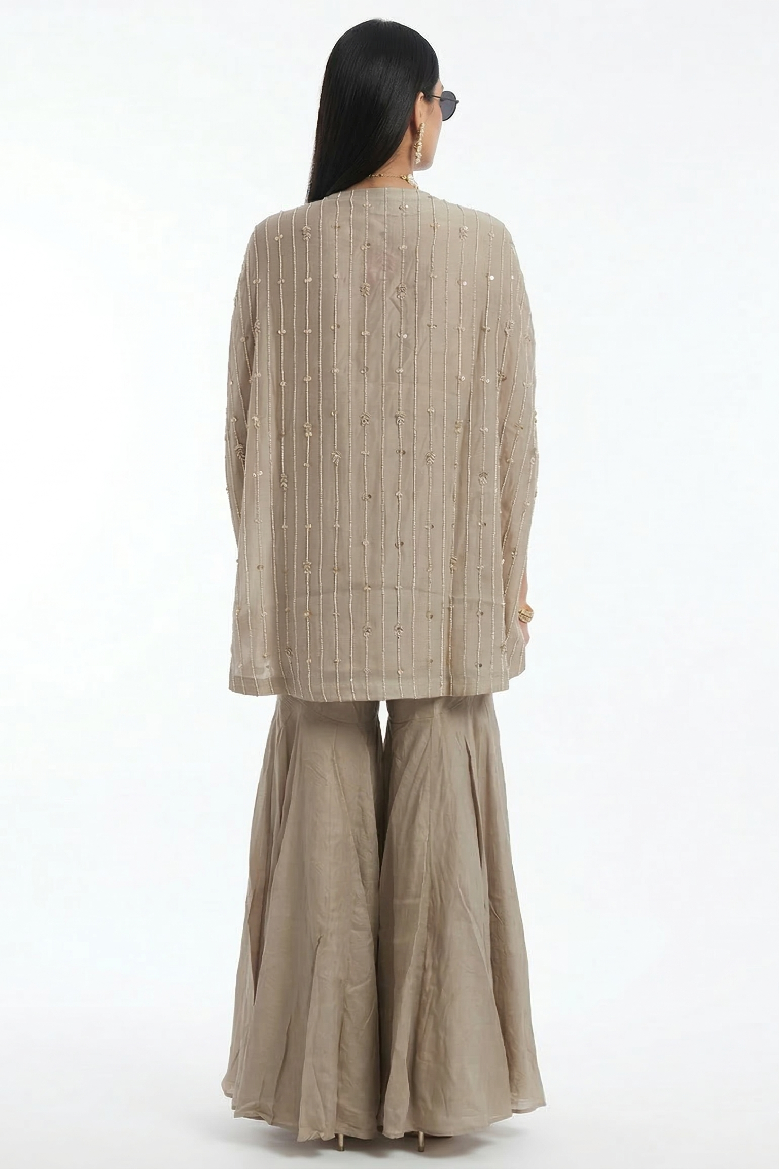 Grey Pearl Embellished Crepe Silk Sharara Set