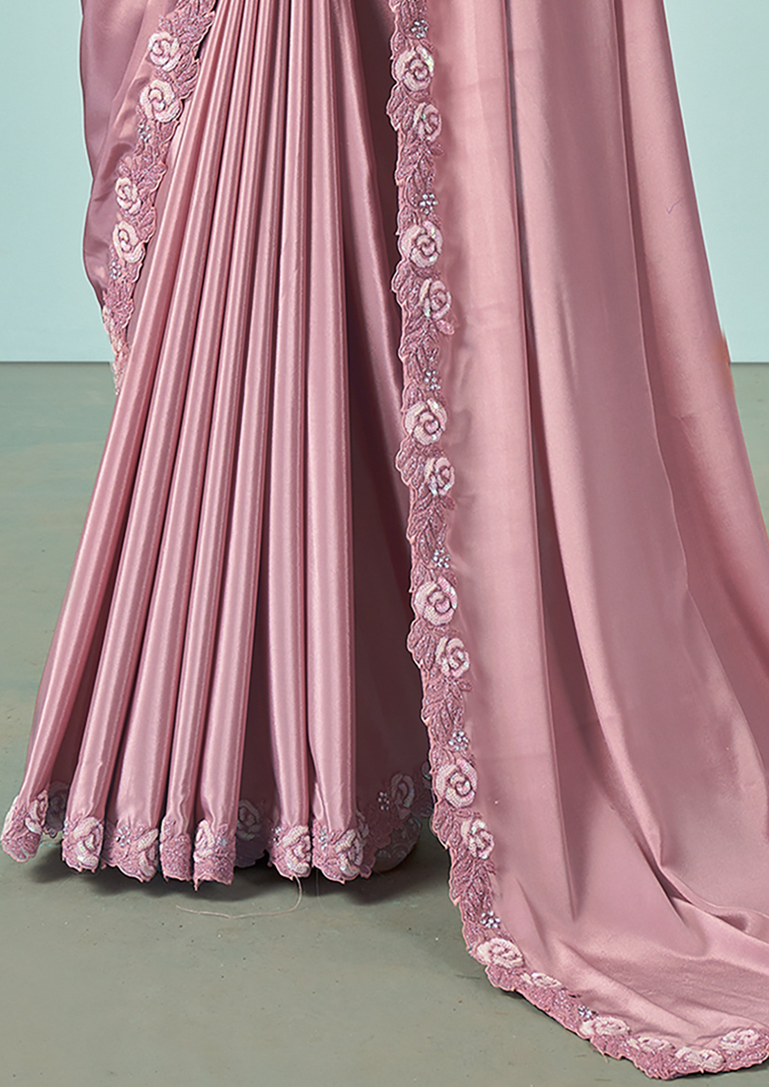 Lavender Rose Embellished Satin Silk Saree