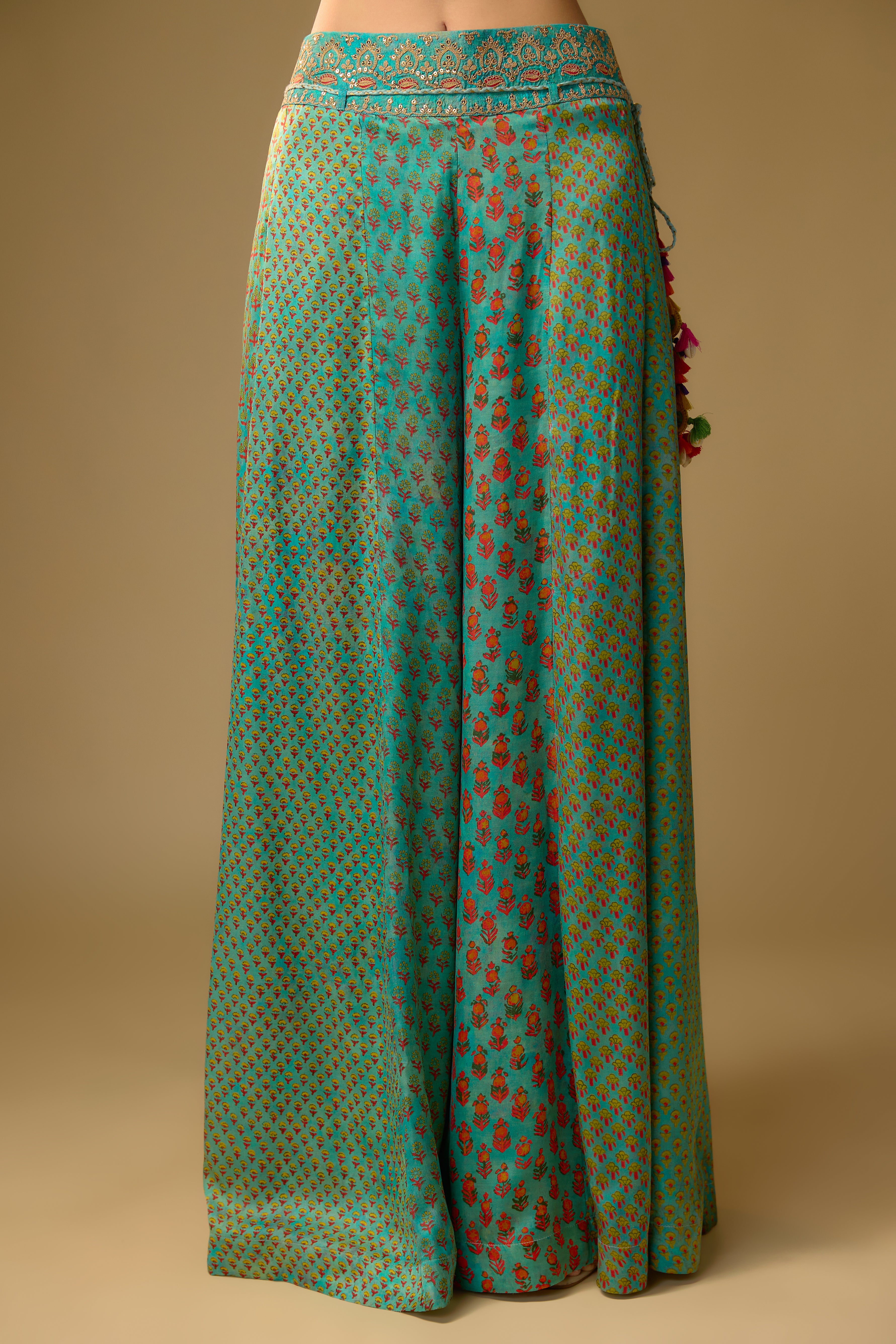 Light Blue Printed Slub Cotton Silk Tunic Co-Ord Set