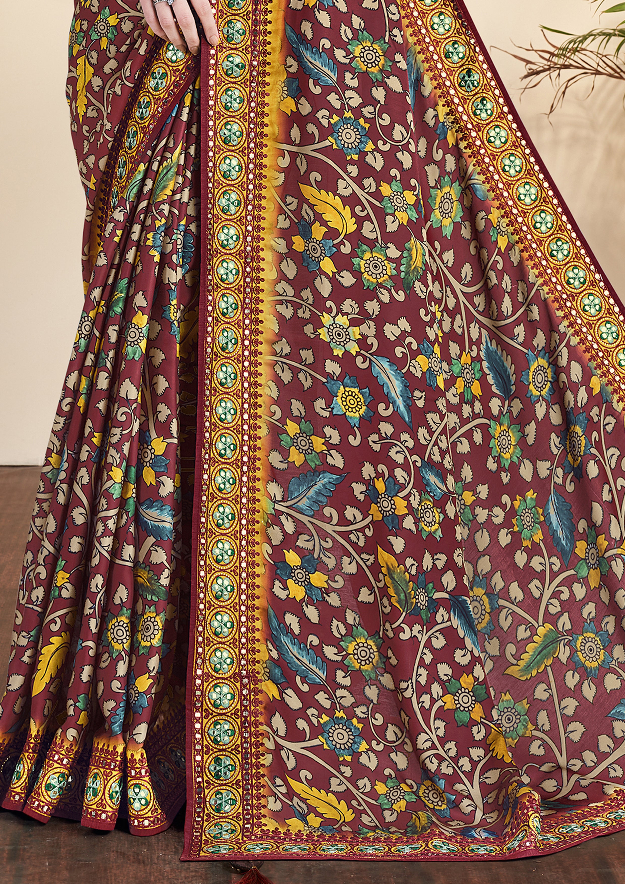 Royal Maroon Printed Gajji Silk Saree