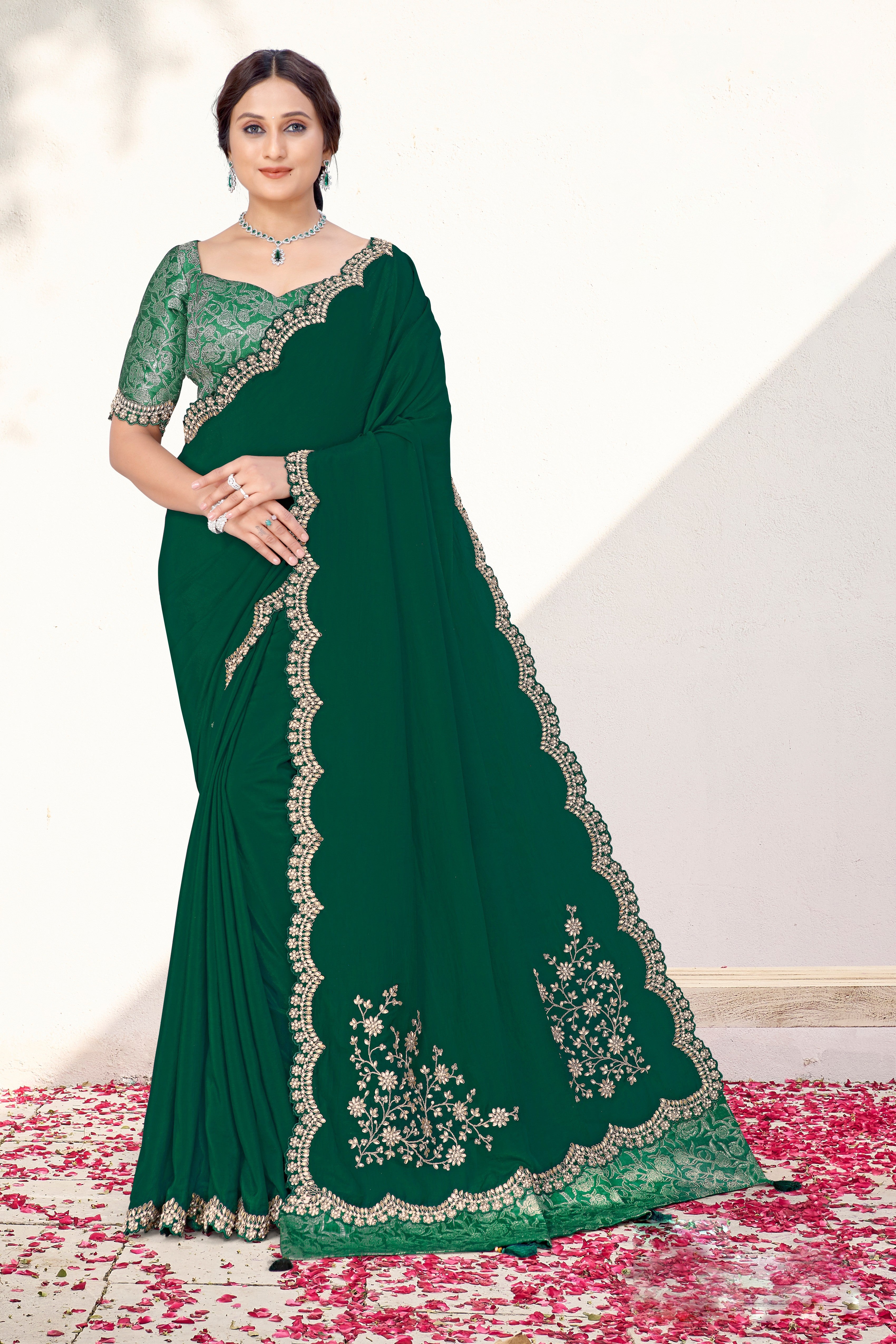Green Embellished Pure Crepe Silk Saree
