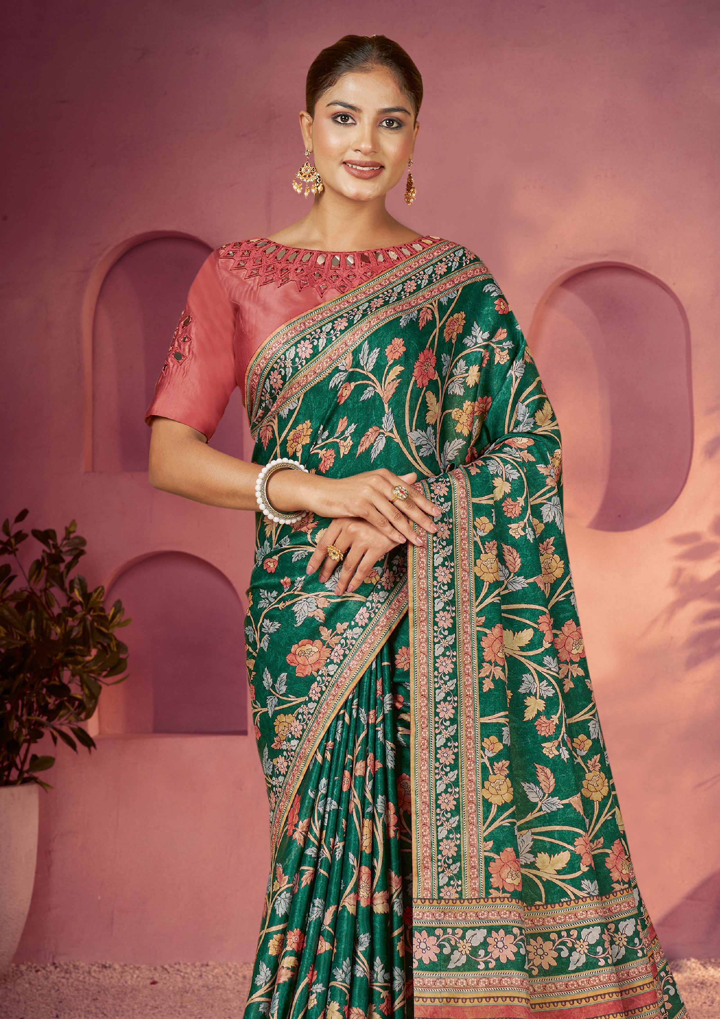Emerald Gulnaar Printed Gajji Silk Saree